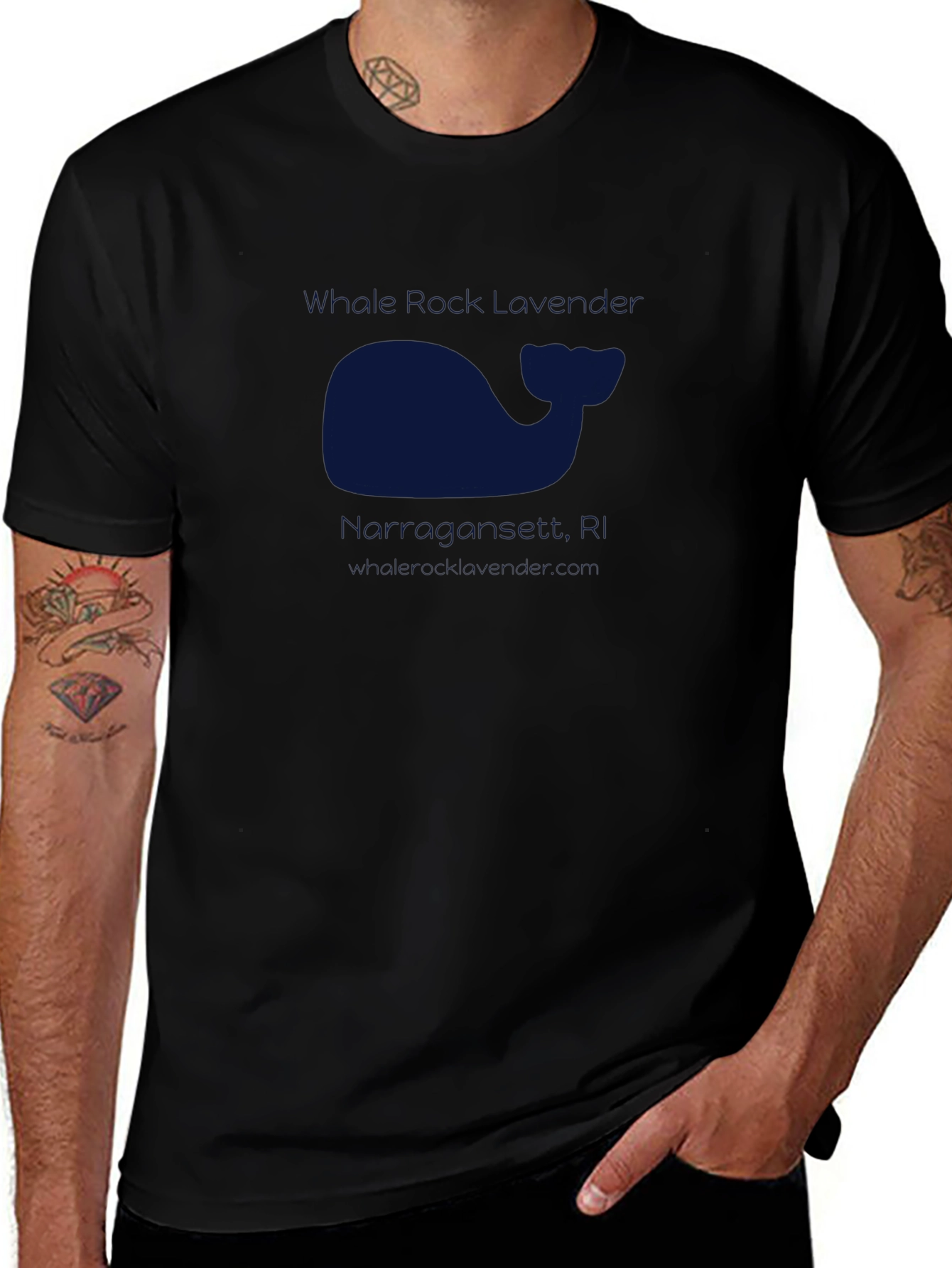 Mens Black T-Shirt with Whale Graphic Print Casual Tee