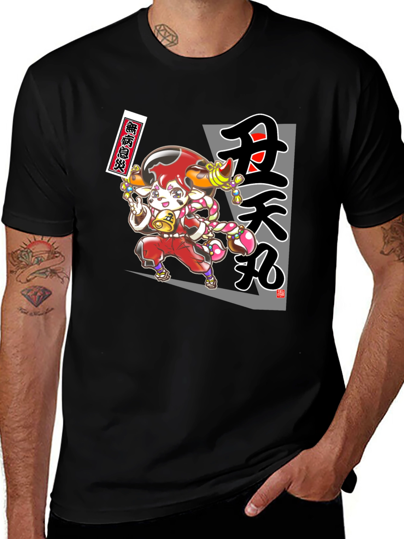 Anime Character Graphic T-Shirt - Black