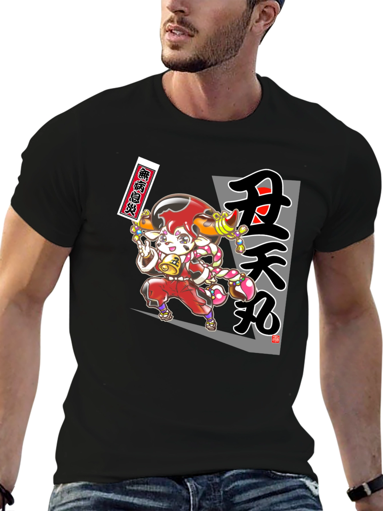 Anime Character Graphic T-Shirt - Black