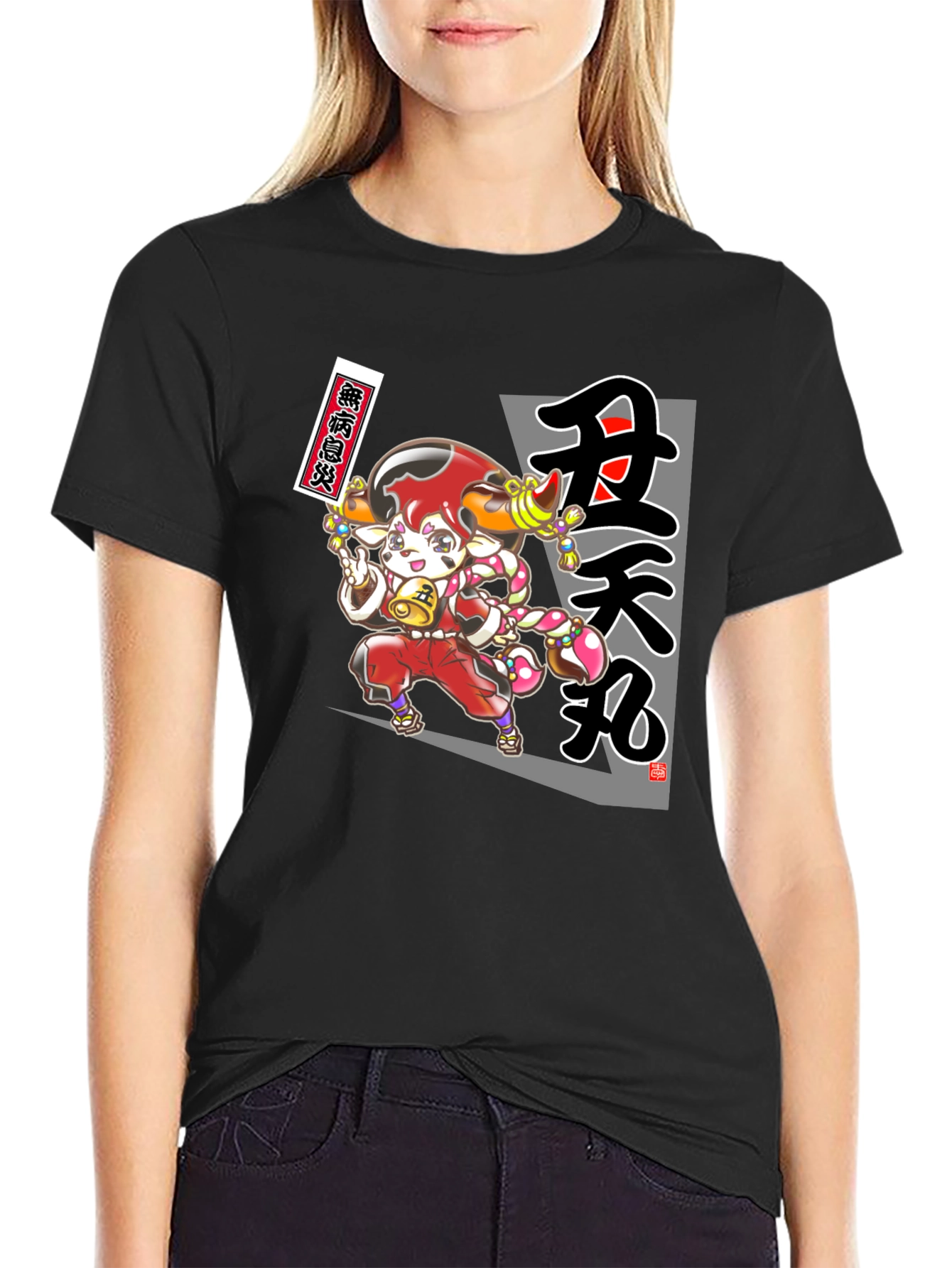 Anime Character Graphic T-Shirt - Black