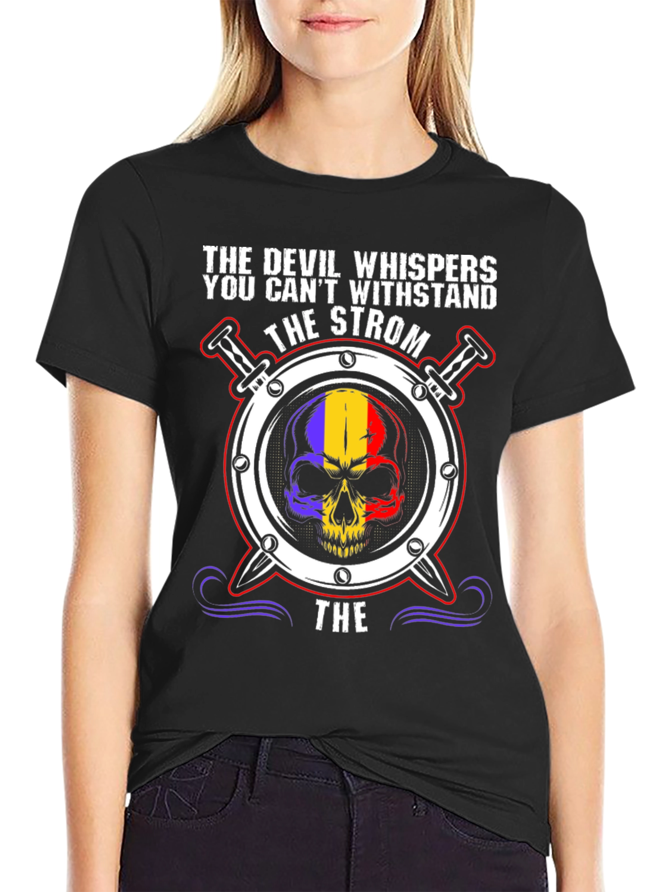 Devil Whispers Skull Graphic T-Shirt