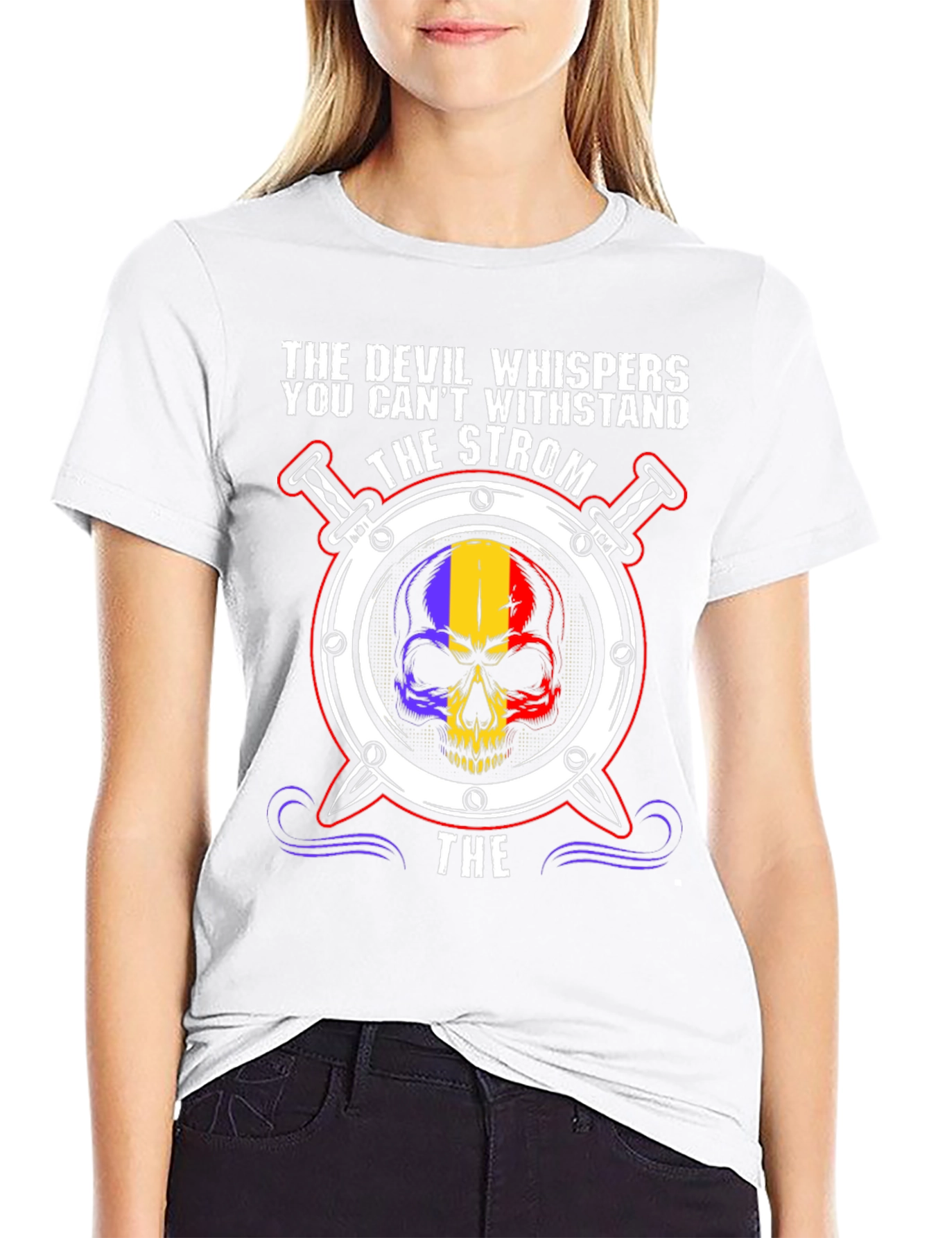 Devil Whispers Skull Graphic T-Shirt