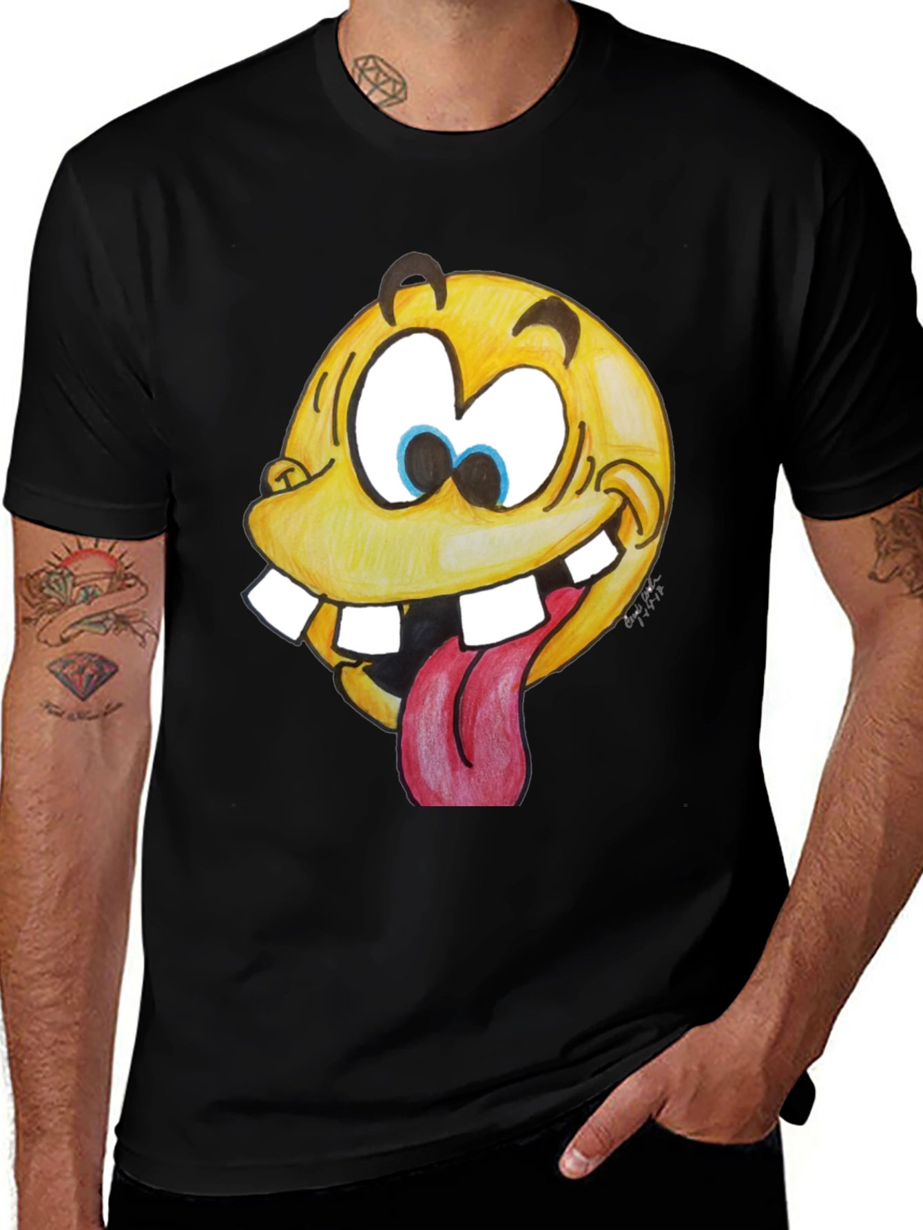 Funny Goofy Face Graphic T-Shirt - Black