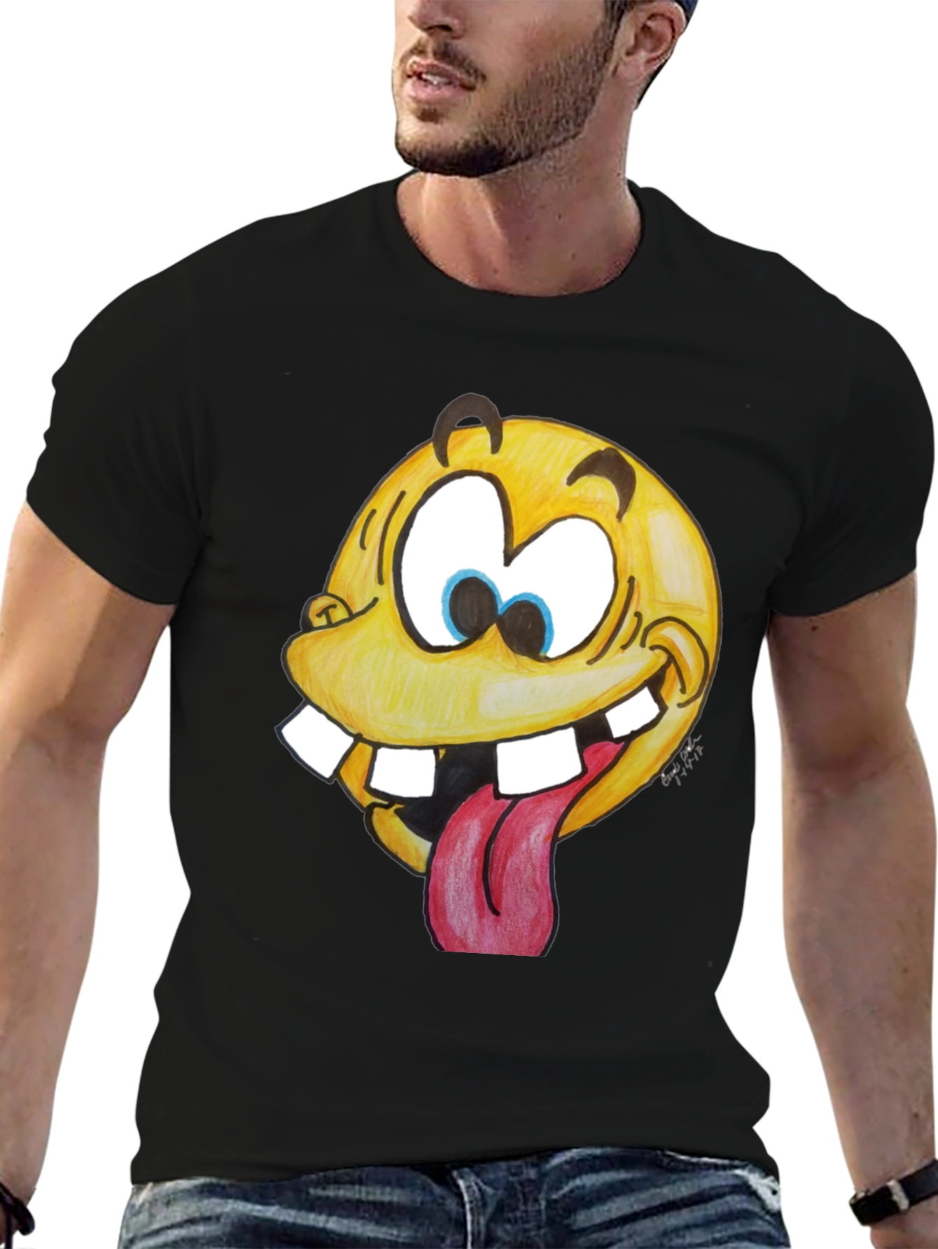 Funny Goofy Face Graphic T-Shirt - Black