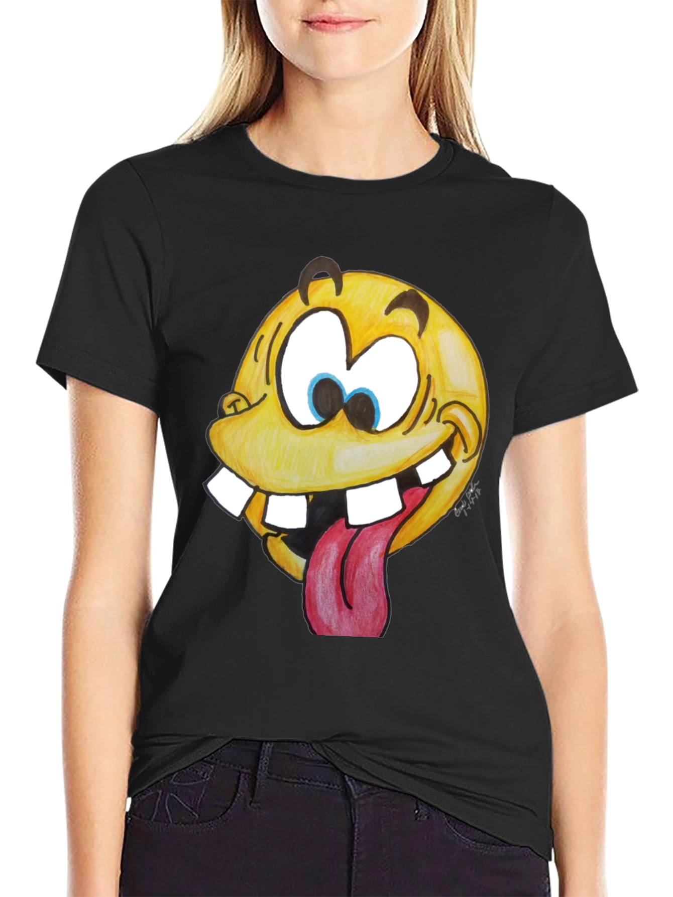 Funny Goofy Face Graphic T-Shirt - Black