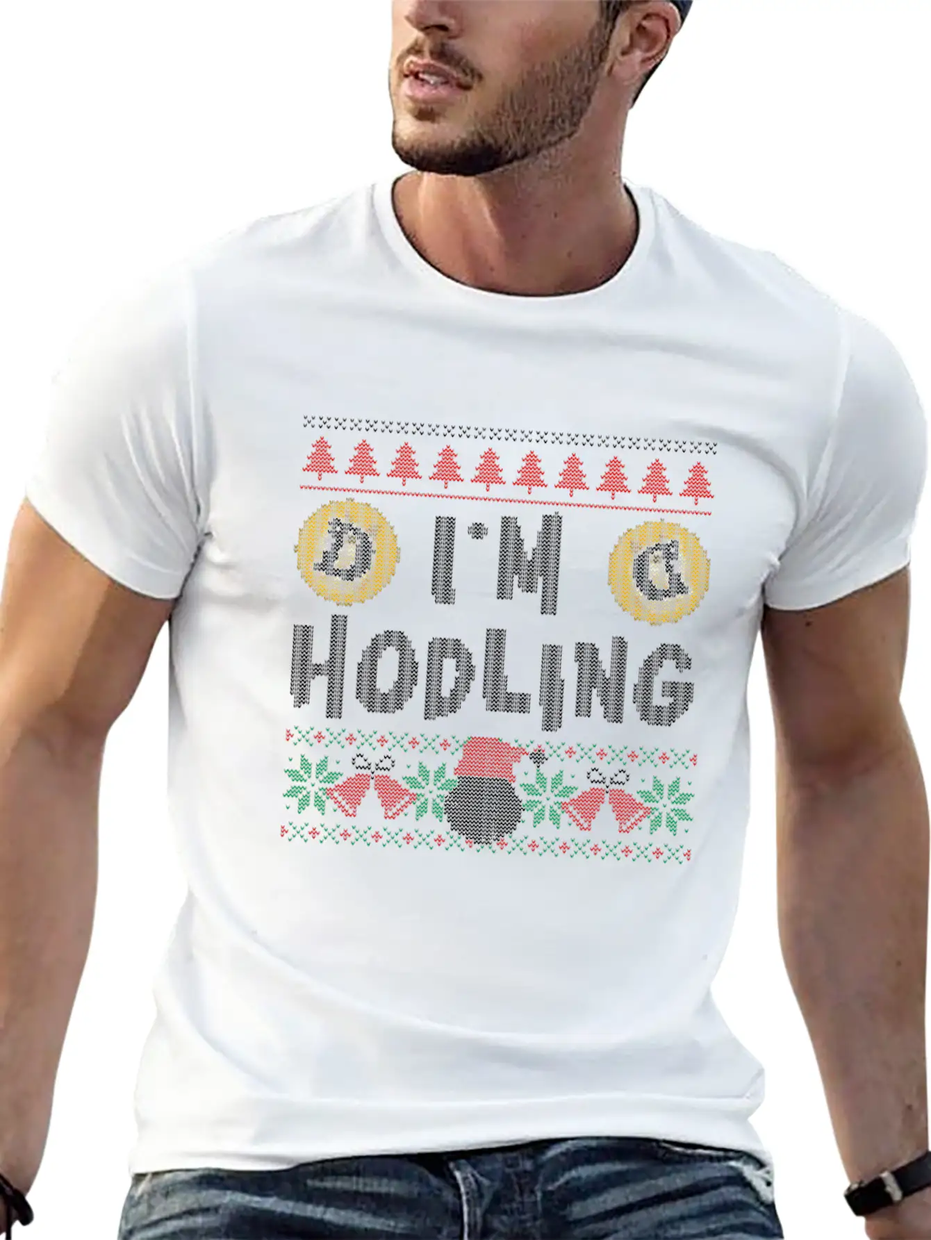 I'm Hodling Ugly Christmas Sweater Dogecoin Crypto Unisex Casual T-Shirt – Clean Design For Daily Comfort