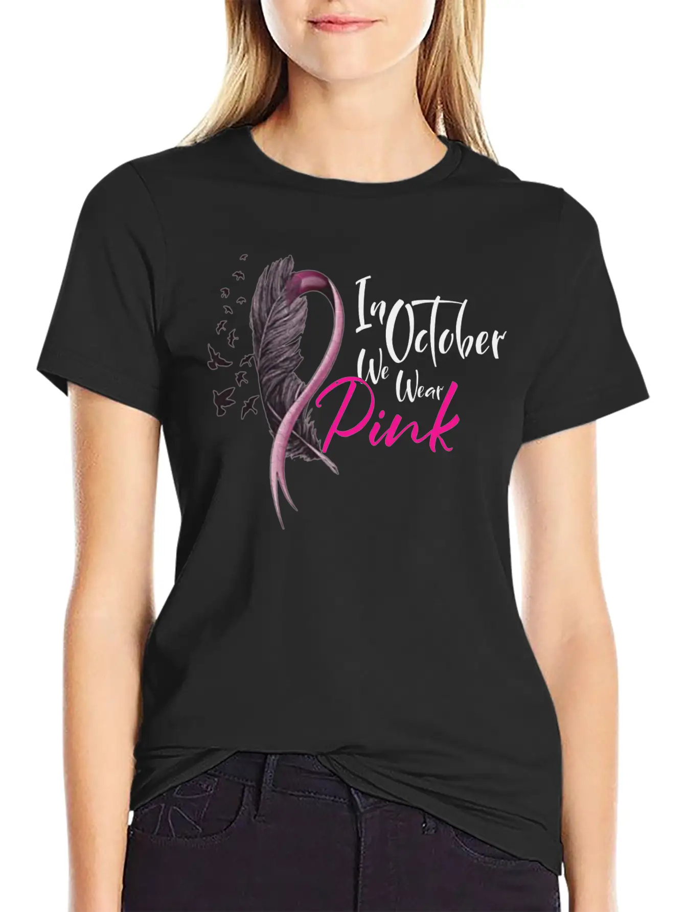 In October We Wear Pink Ribbon Unisex Casual T-Shirt – Clean Design For Daily Comfort