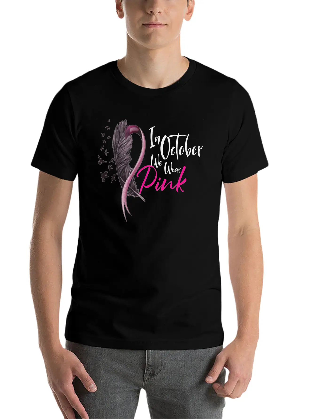 In October We Wear Pink Ribbon Unisex Casual T-Shirt – Clean Design For Daily Comfort