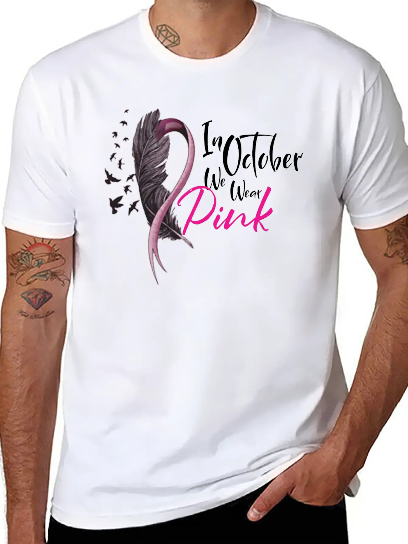 In October We Wear Pink Ribbon Unisex Casual T-Shirt – Clean Design For Daily Comfort