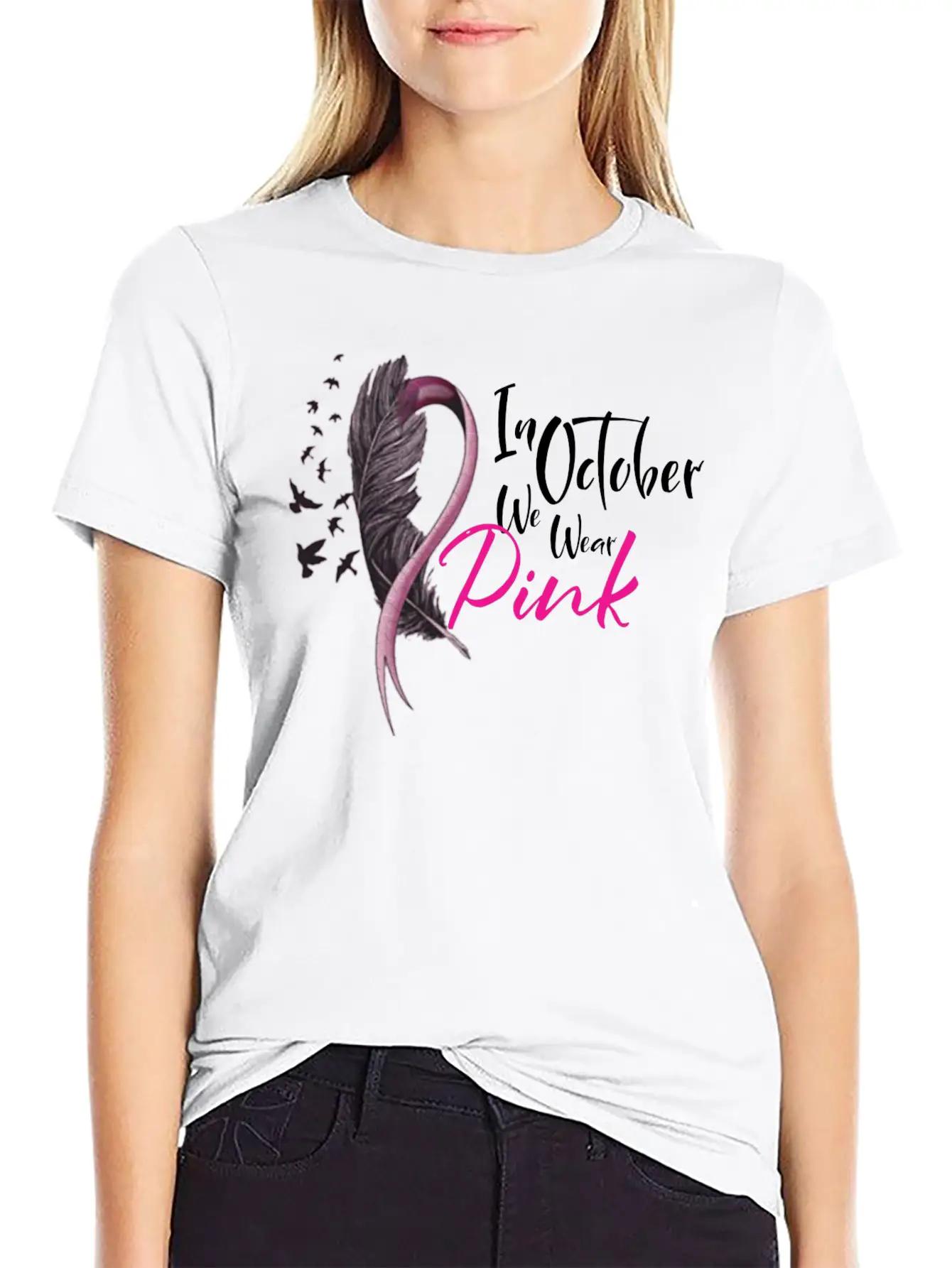 In October We Wear Pink Ribbon Unisex Casual T-Shirt – Clean Design For Daily Comfort
