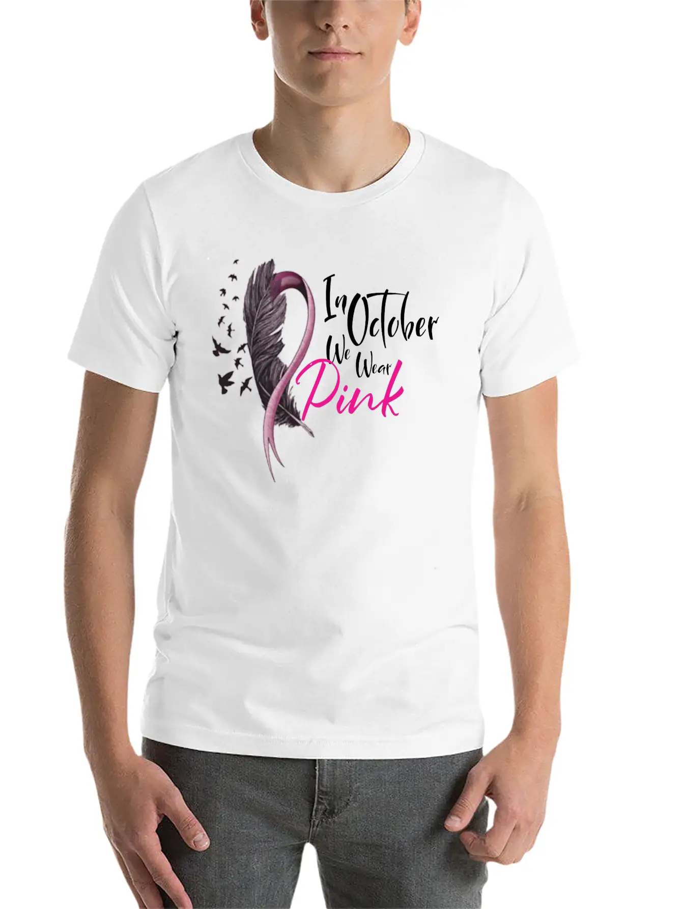 In October We Wear Pink Ribbon Unisex Casual T-Shirt – Clean Design For Daily Comfort