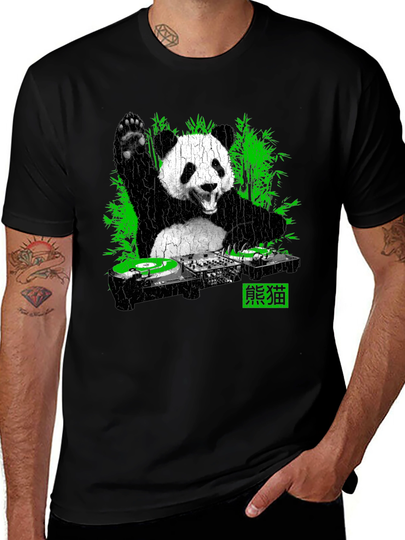 DJ Panda Graphic T-Shirt - Black Crew Neck