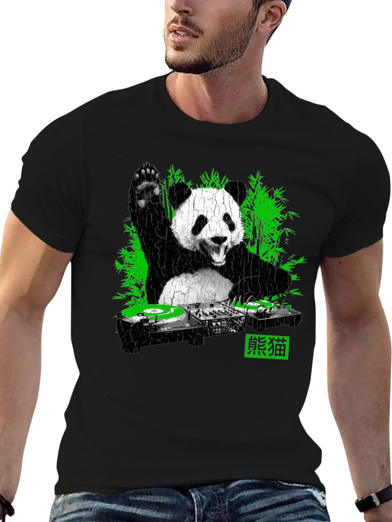 DJ Panda Graphic T-Shirt - Black Crew Neck