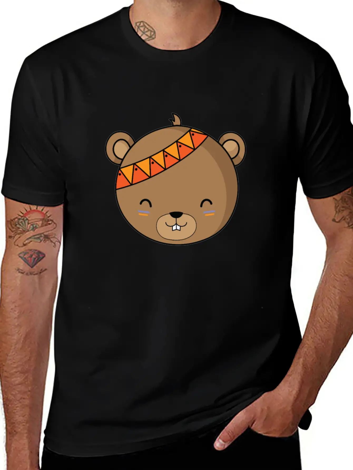 Indian Bear With Headband Unisex Casual T-Shirt – Clean Design For Daily Comfort