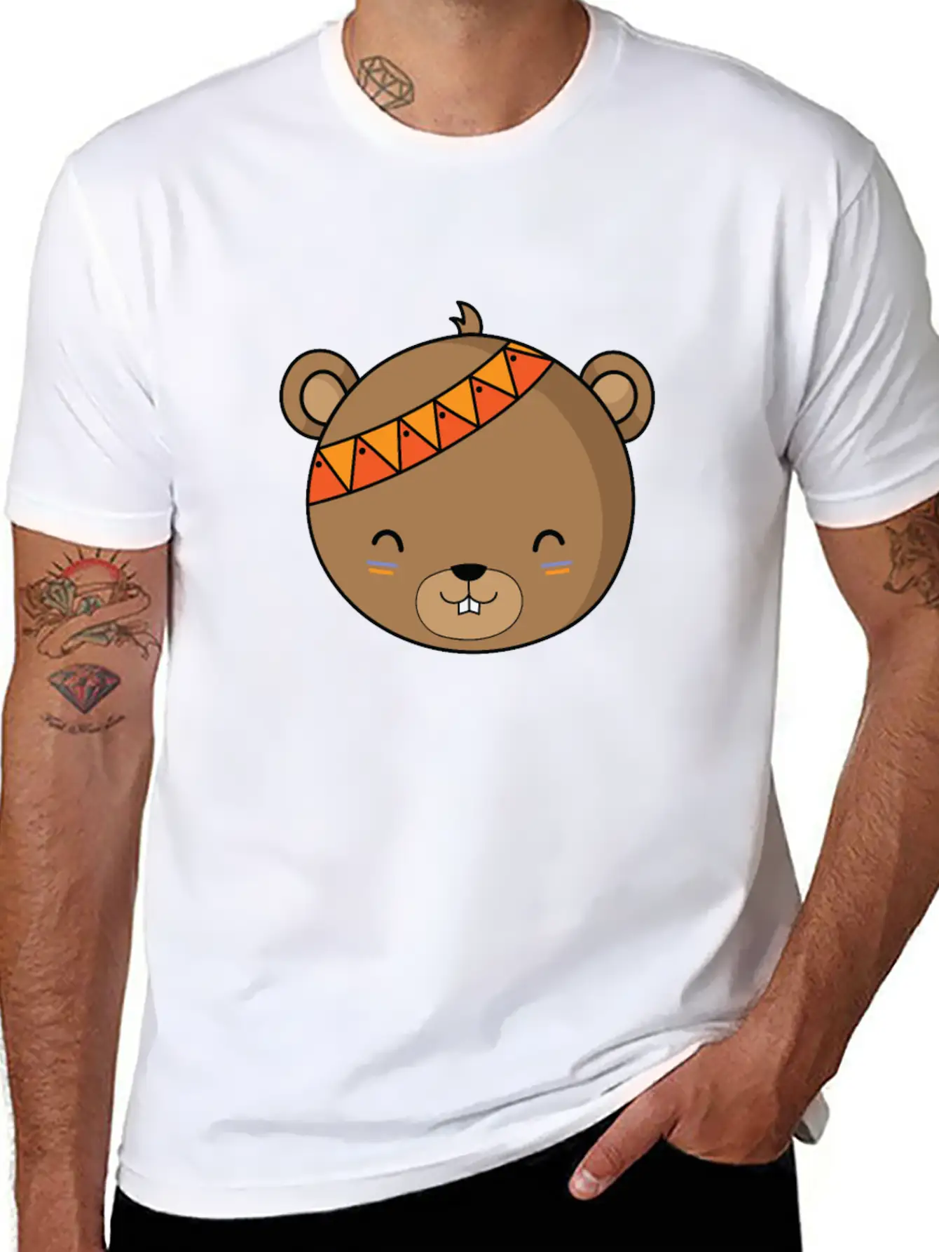 Indian Bear With Headband Unisex Casual T-Shirt – Clean Design For Daily Comfort