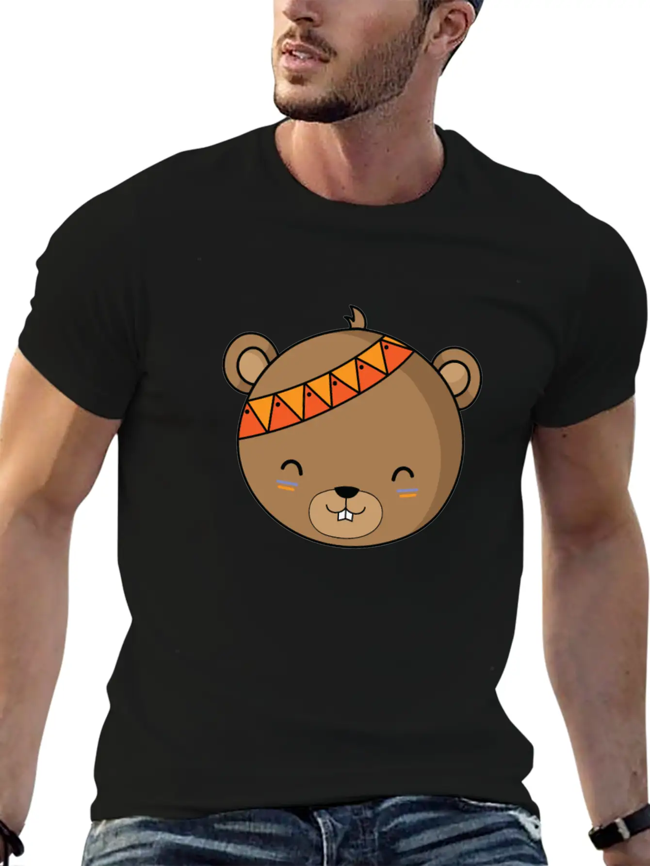 Indian Bear With Headband Unisex Casual T-Shirt – Clean Design For Daily Comfort