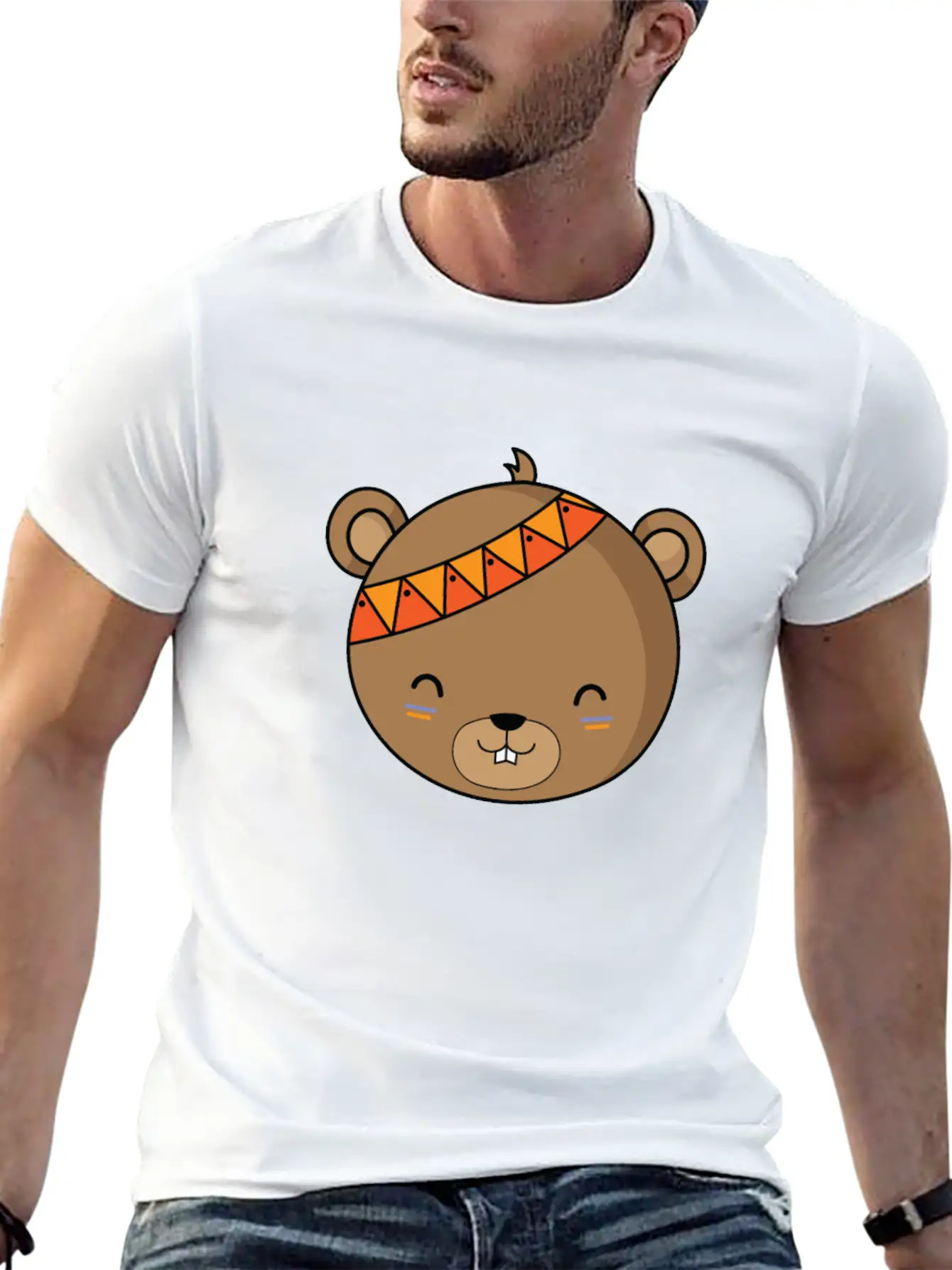 Indian Bear With Headband Unisex Casual T-Shirt – Clean Design For Daily Comfort