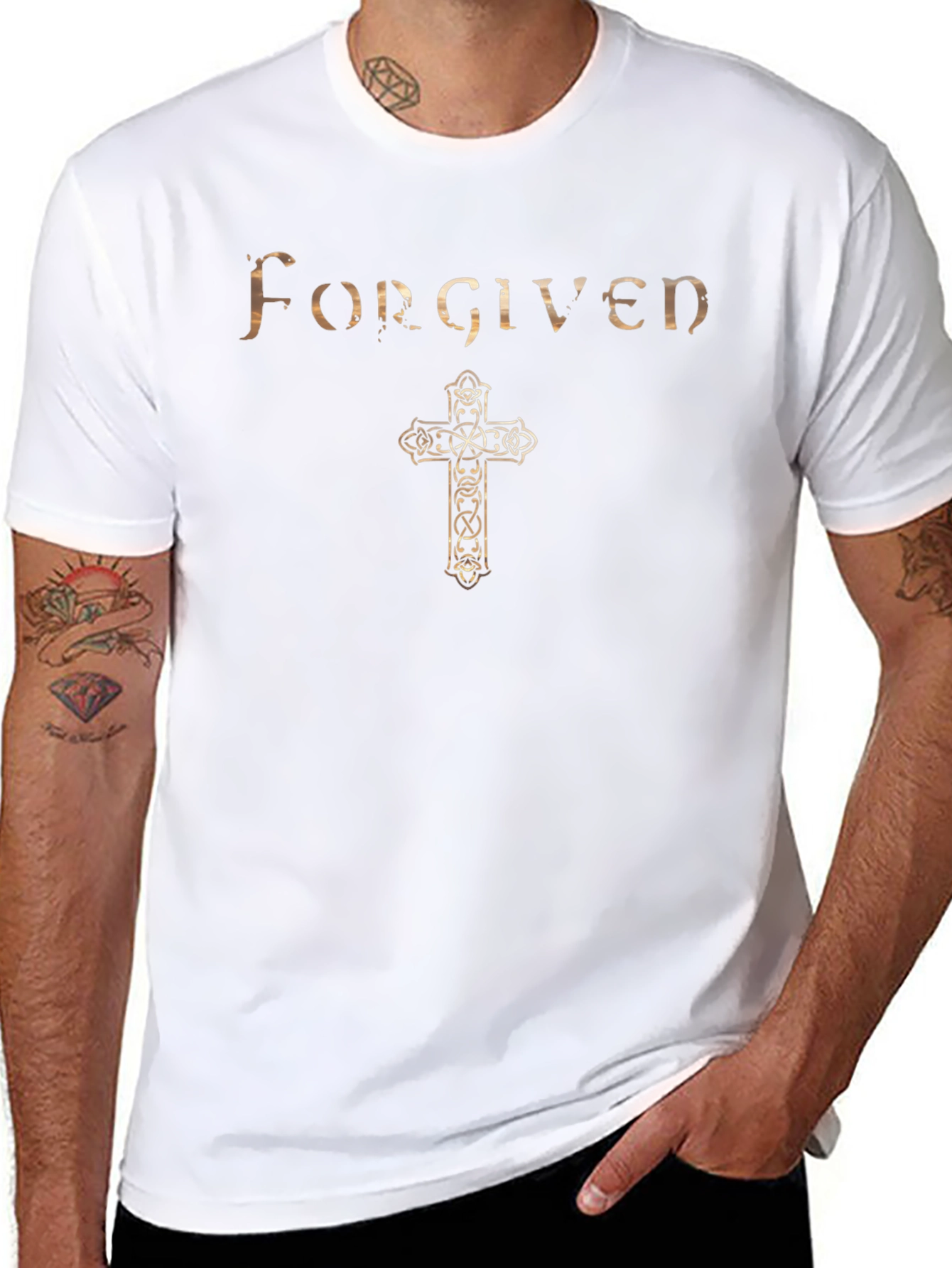 Forgiven Celtic Cross Graphic Print Mens Black T-Shirt