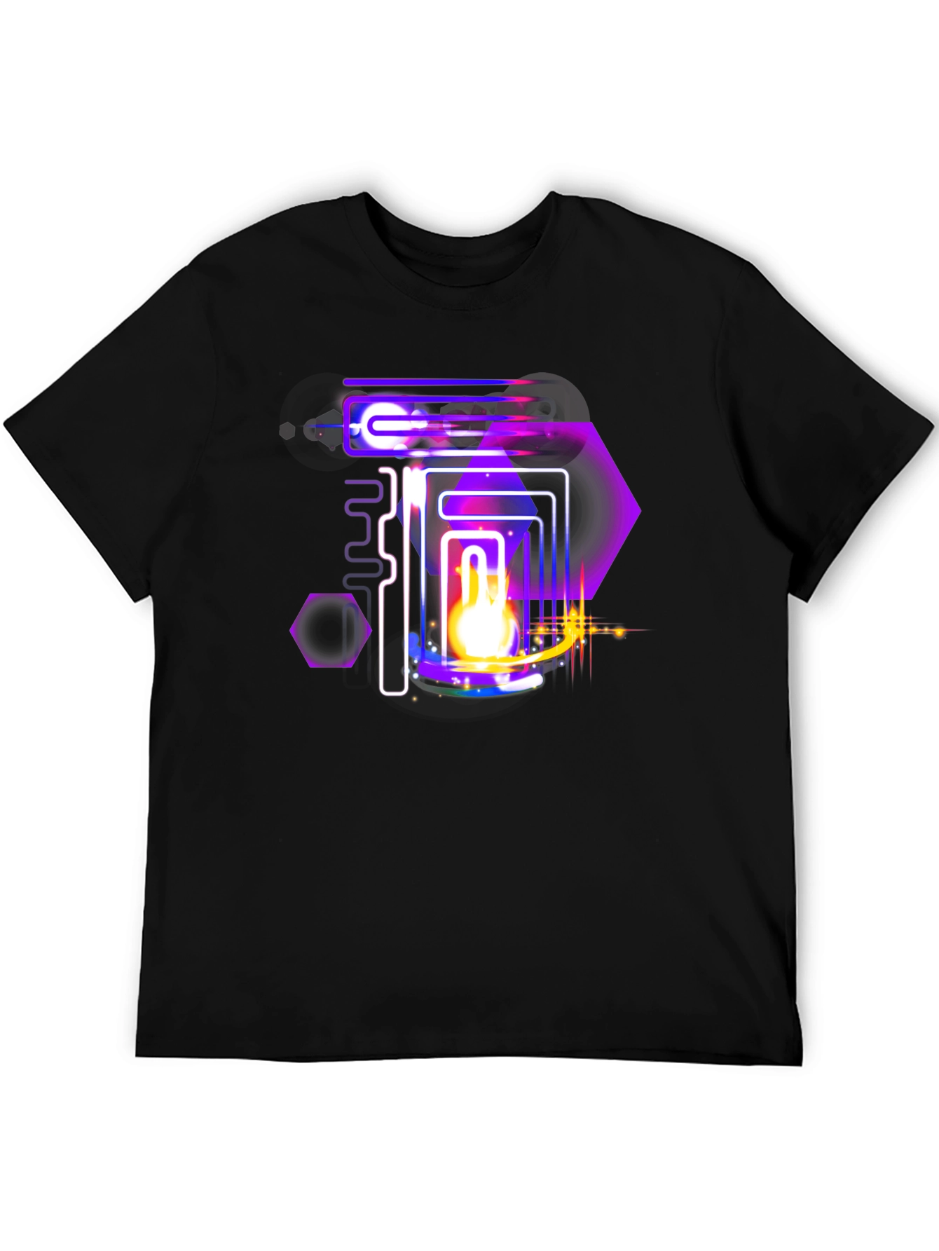 Abstract Neon Graphic Black Tee