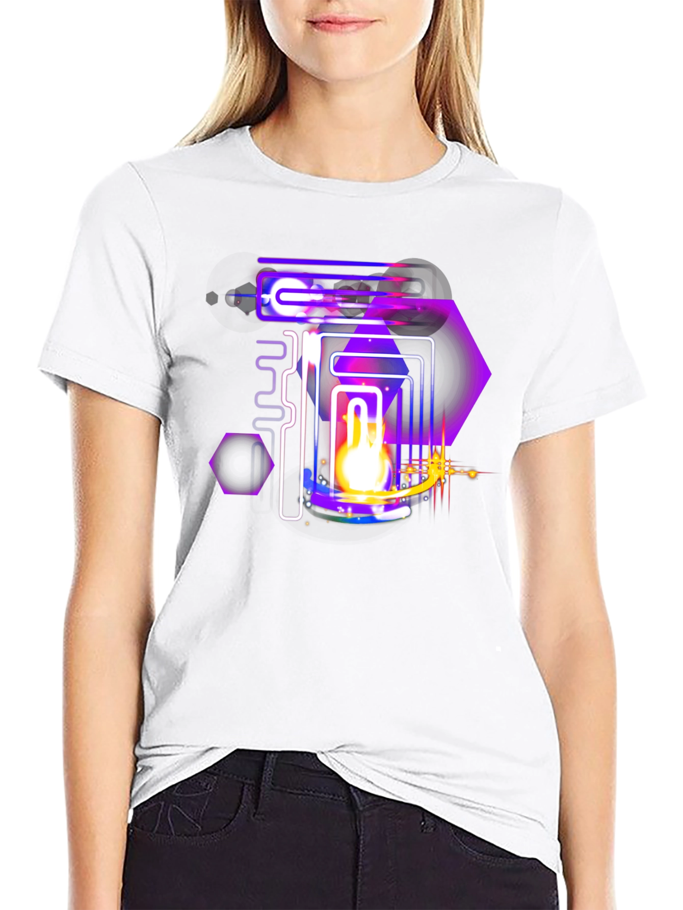 Abstract Neon Graphic Black Tee