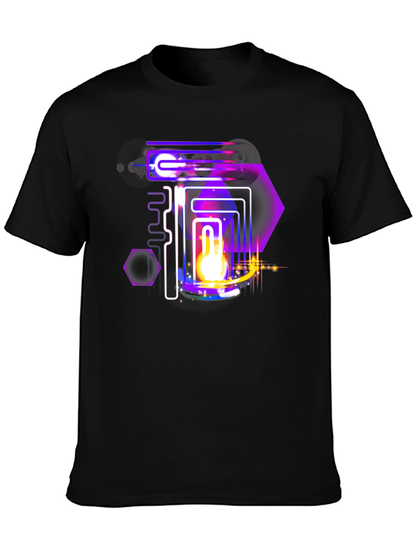 Abstract Neon Graphic Black Tee