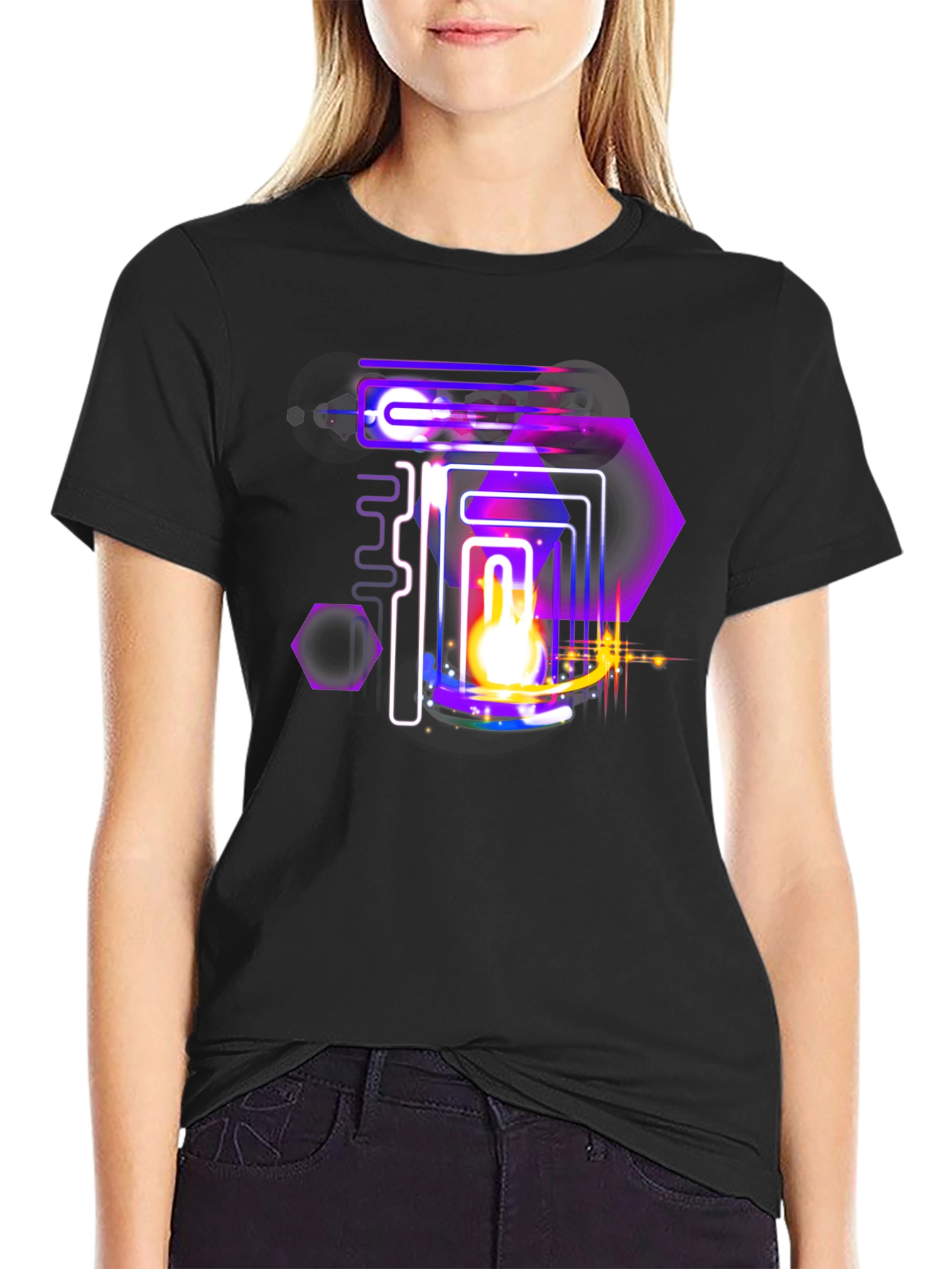 Abstract Neon Graphic Black Tee