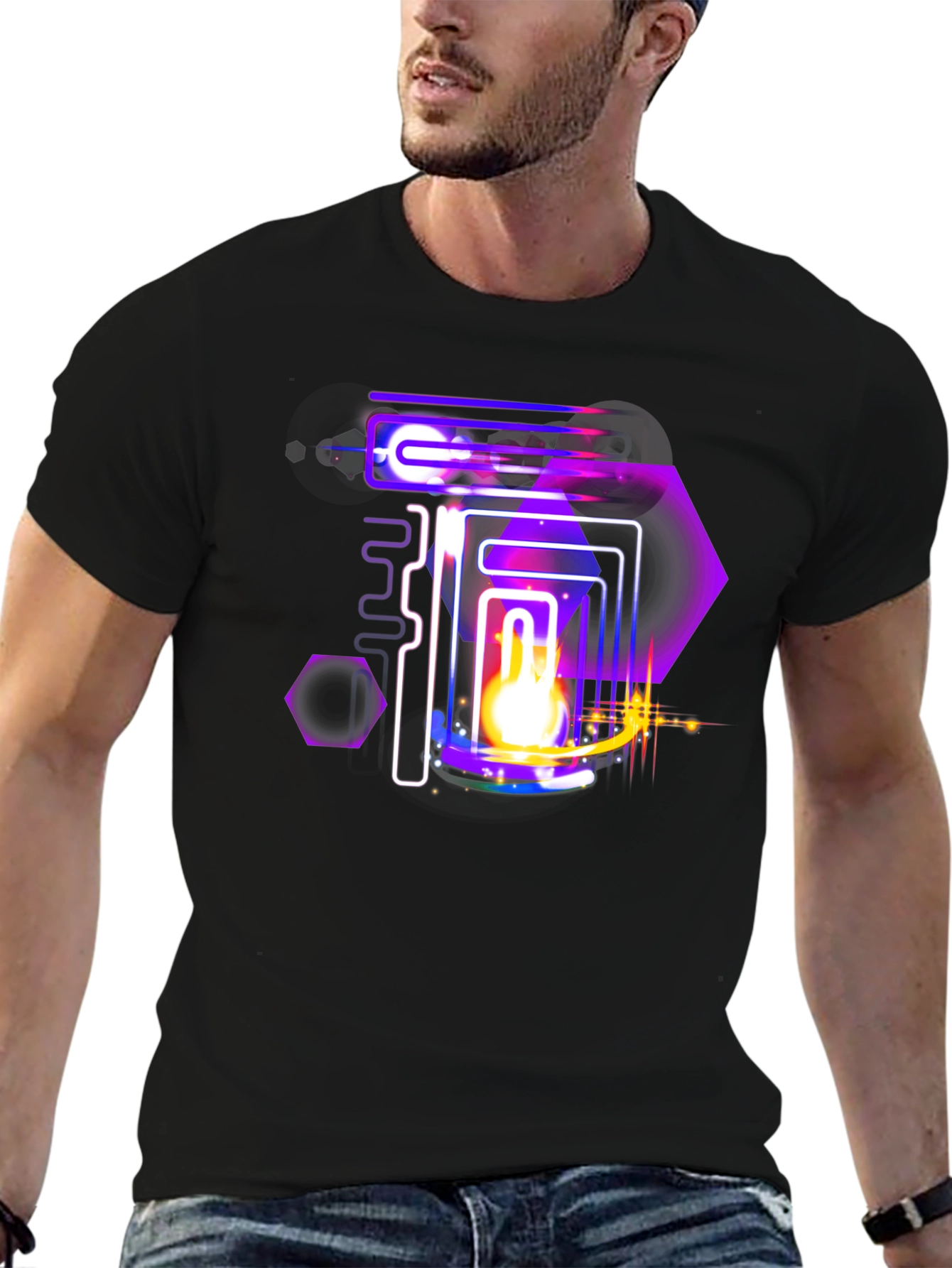 Abstract Neon Graphic Black Tee