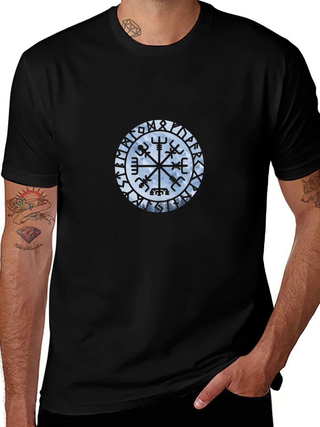 Vegvisir Compass Black T-Shirt Viking Norse Mythology