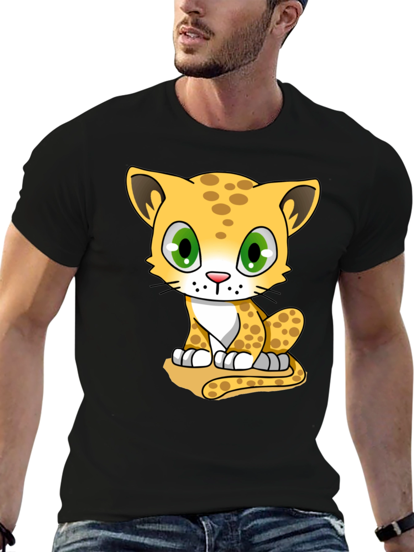 Cute Cheetah Graphic Tee - Black