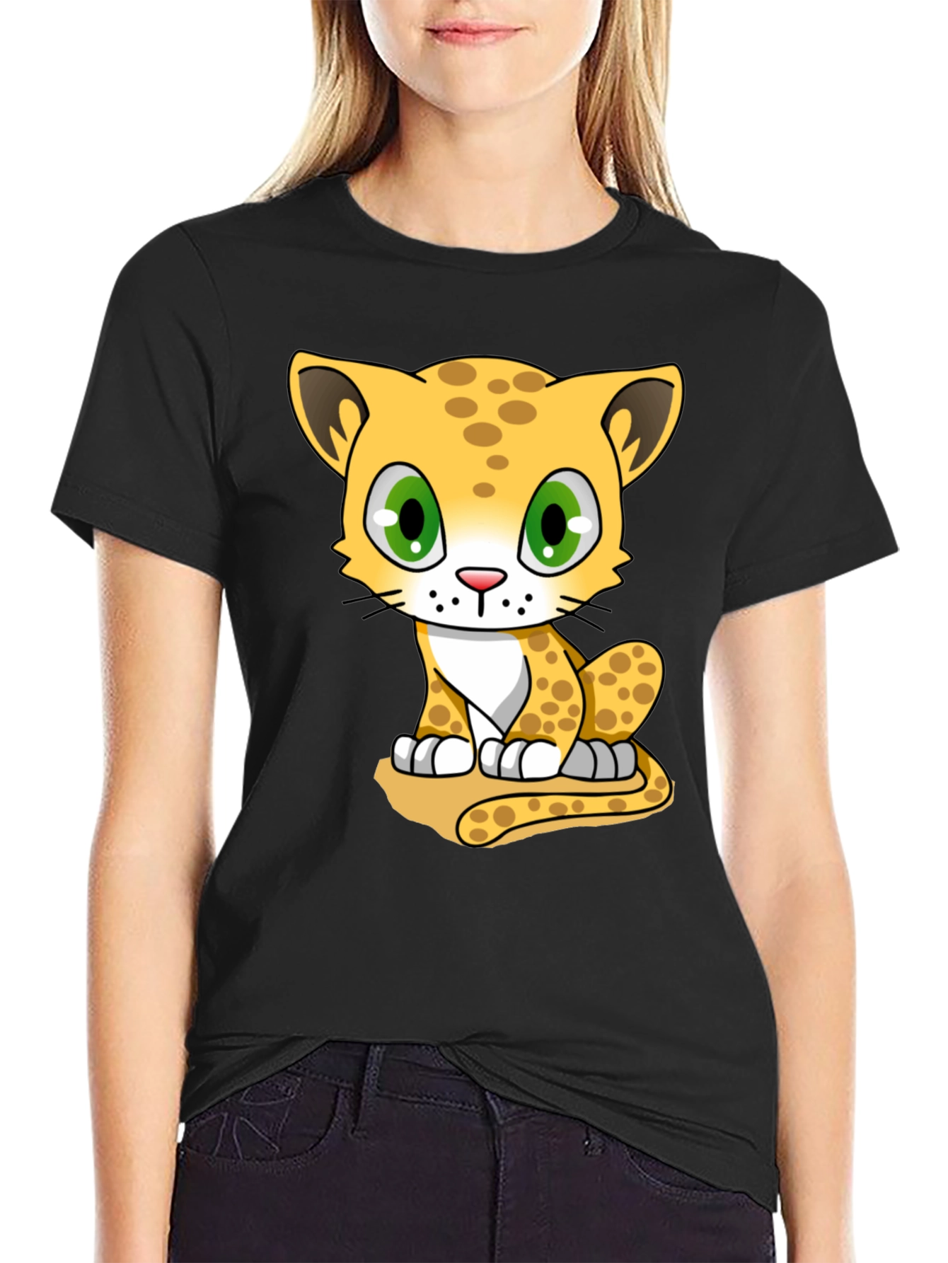 Cute Cheetah Graphic Tee - Black