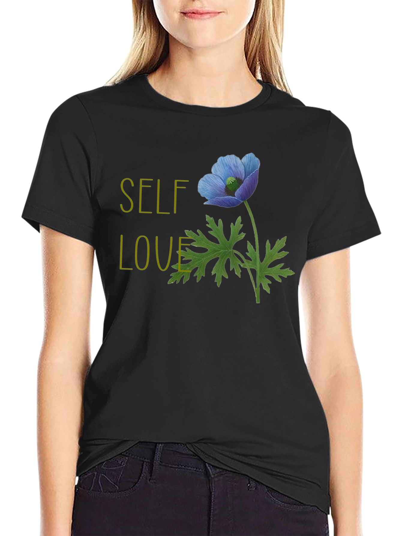 Self-Love Flower Graphic T-Shirt - Black