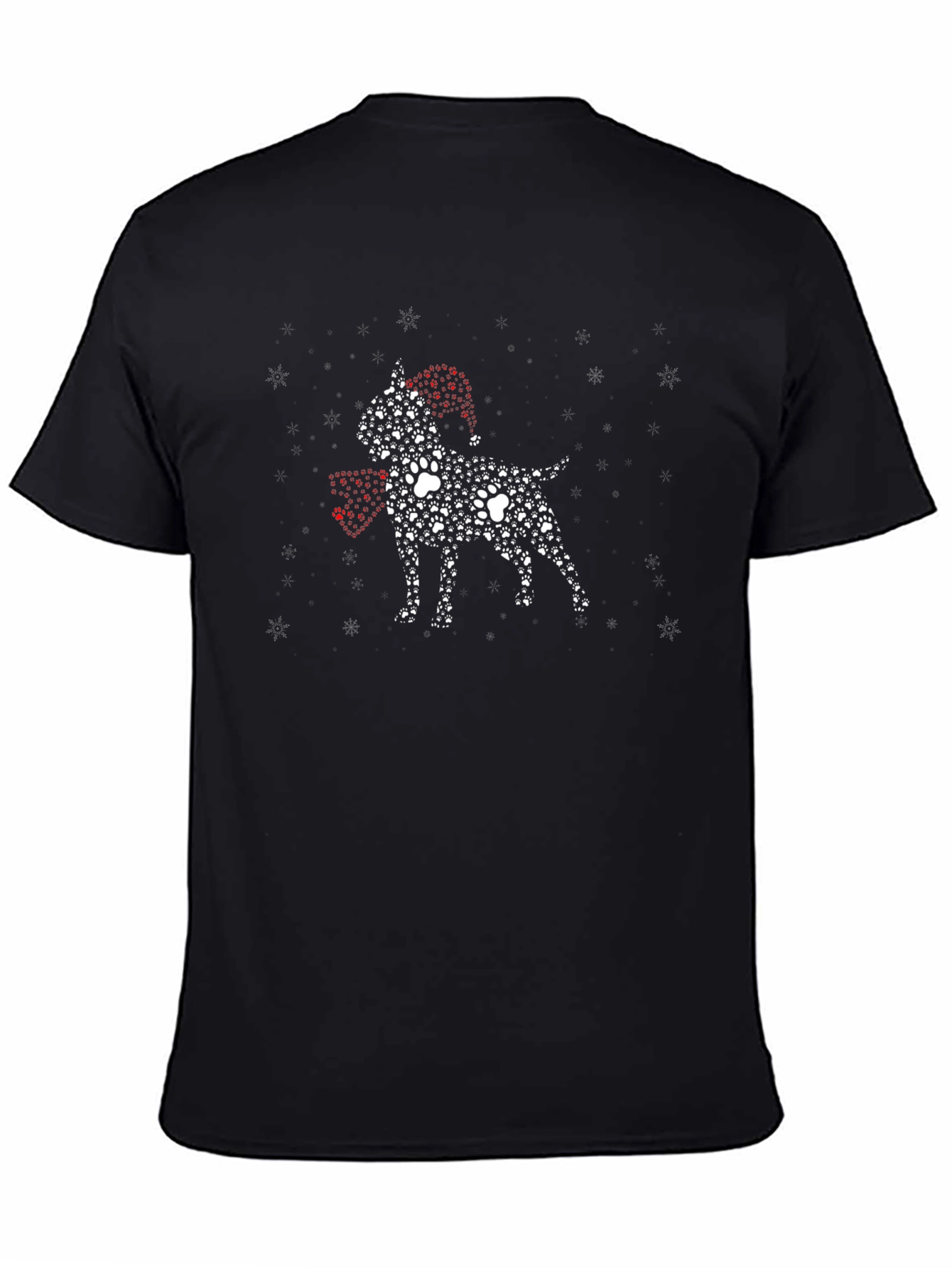 Festive Paw Print Dog Graphic Tee - Black