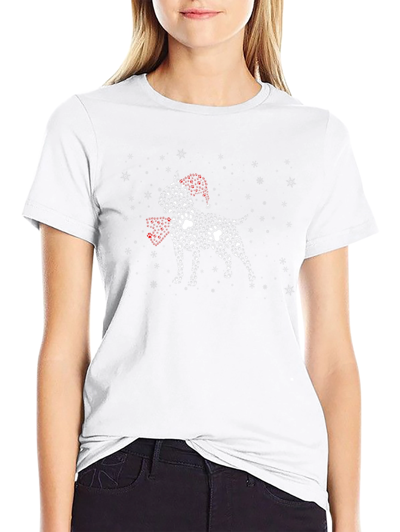 Festive Paw Print Dog Graphic Tee - Black