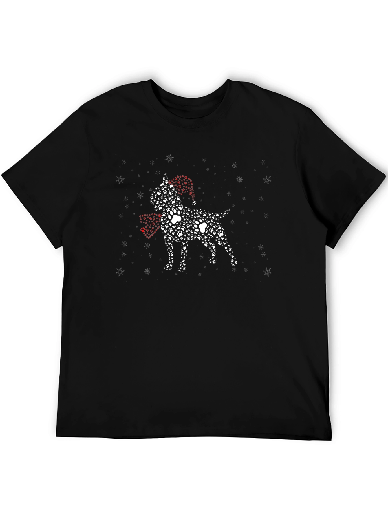 Festive Paw Print Dog Graphic Tee - Black