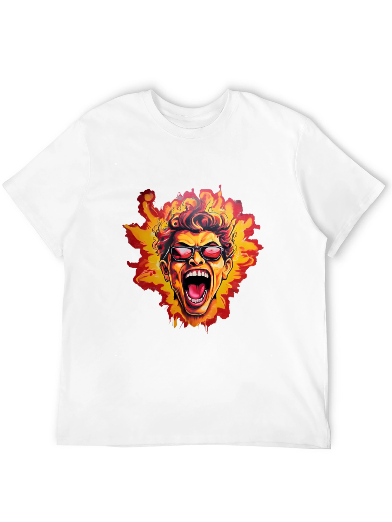 Fiery Screaming Face Graphic Black T-Shirt