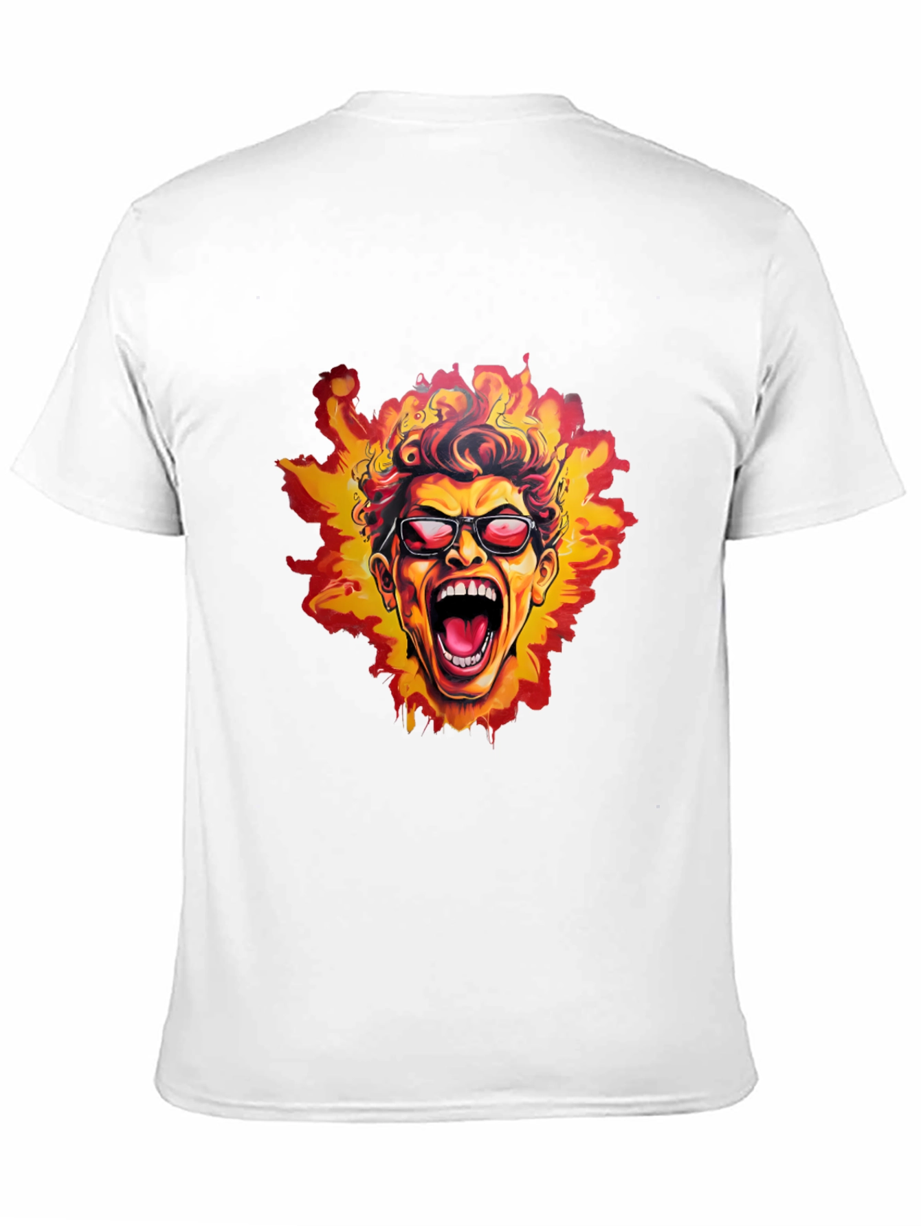 Fiery Screaming Face Graphic Black T-Shirt
