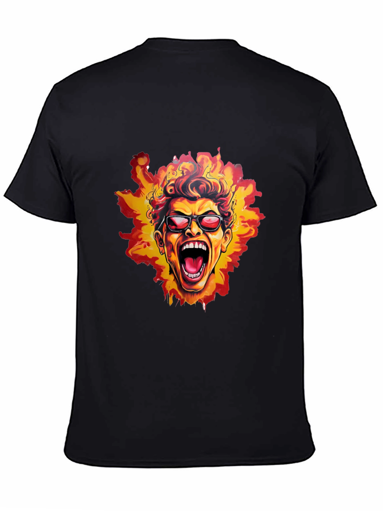 Fiery Screaming Face Graphic Black T-Shirt