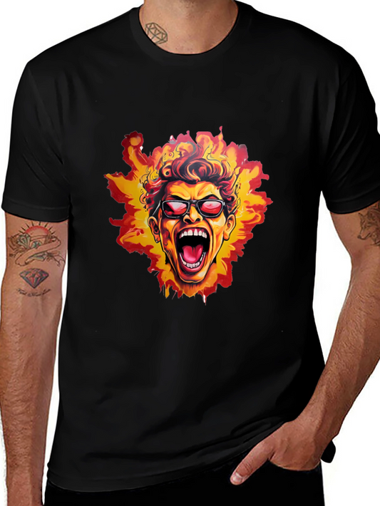 Fiery Screaming Face Graphic Black T-Shirt