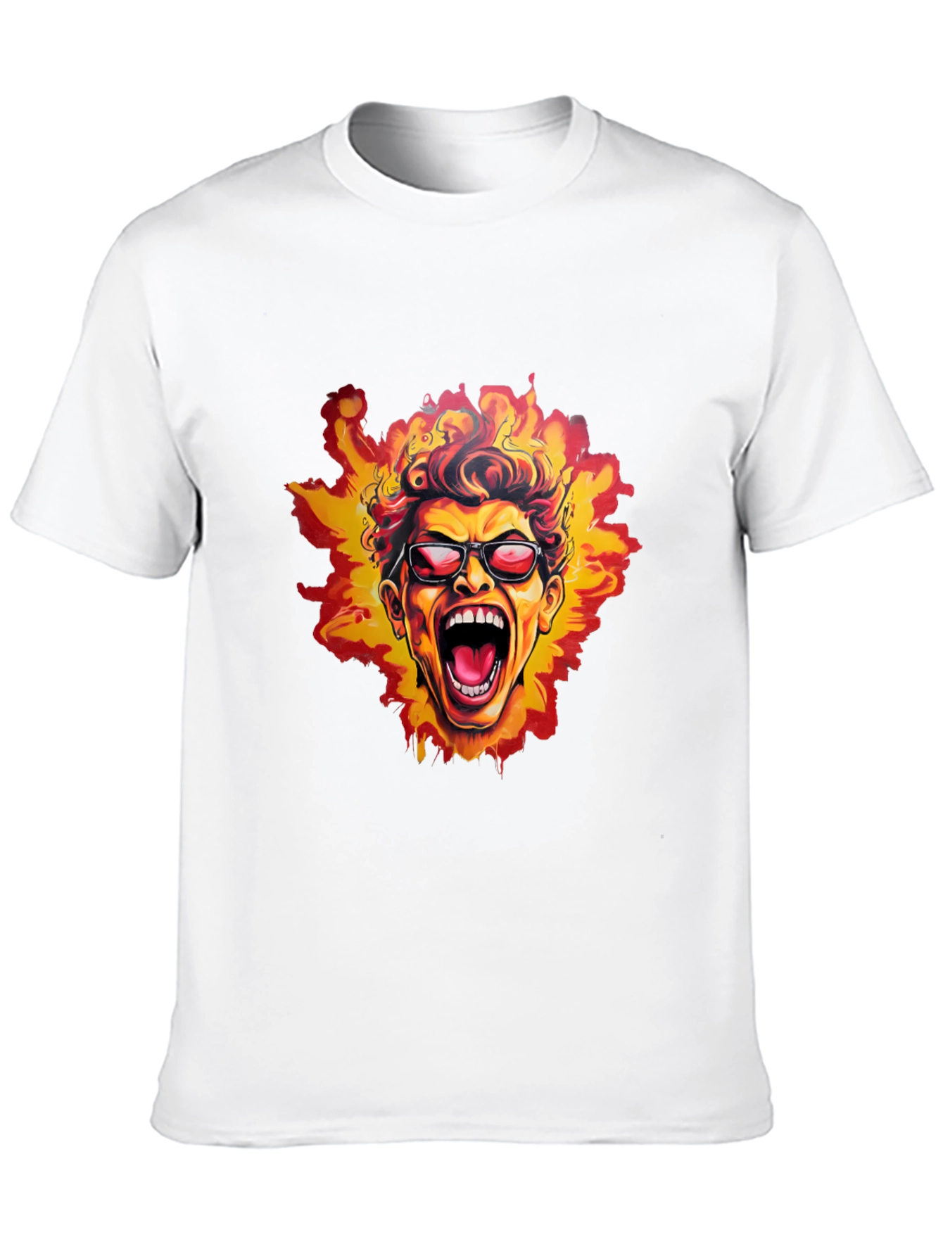 Fiery Screaming Face Graphic Black T-Shirt