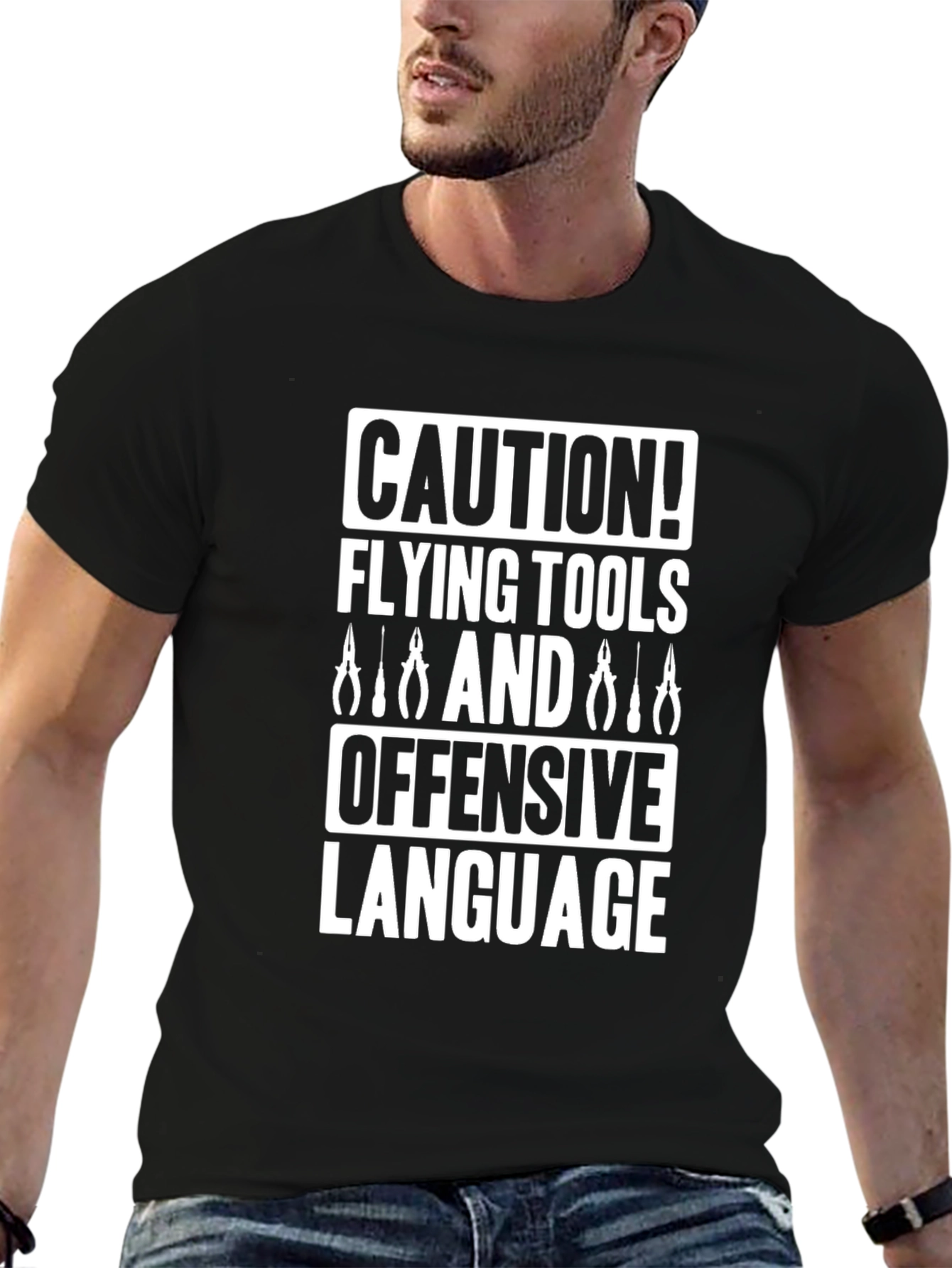Caution Flying Tools Offensive Language Graphic Tee