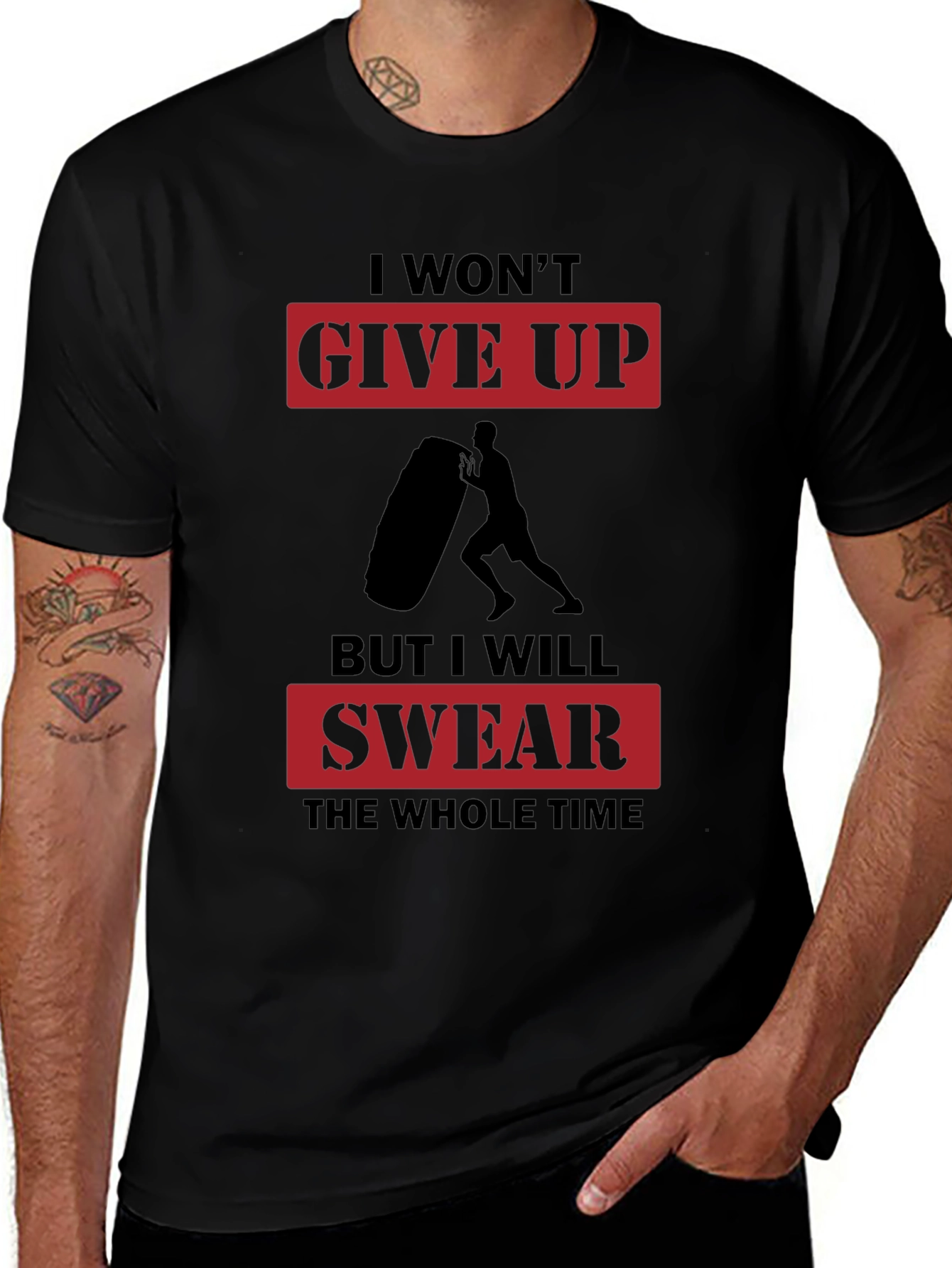 I Wont Give Up Mens Black Graphic T-Shirt