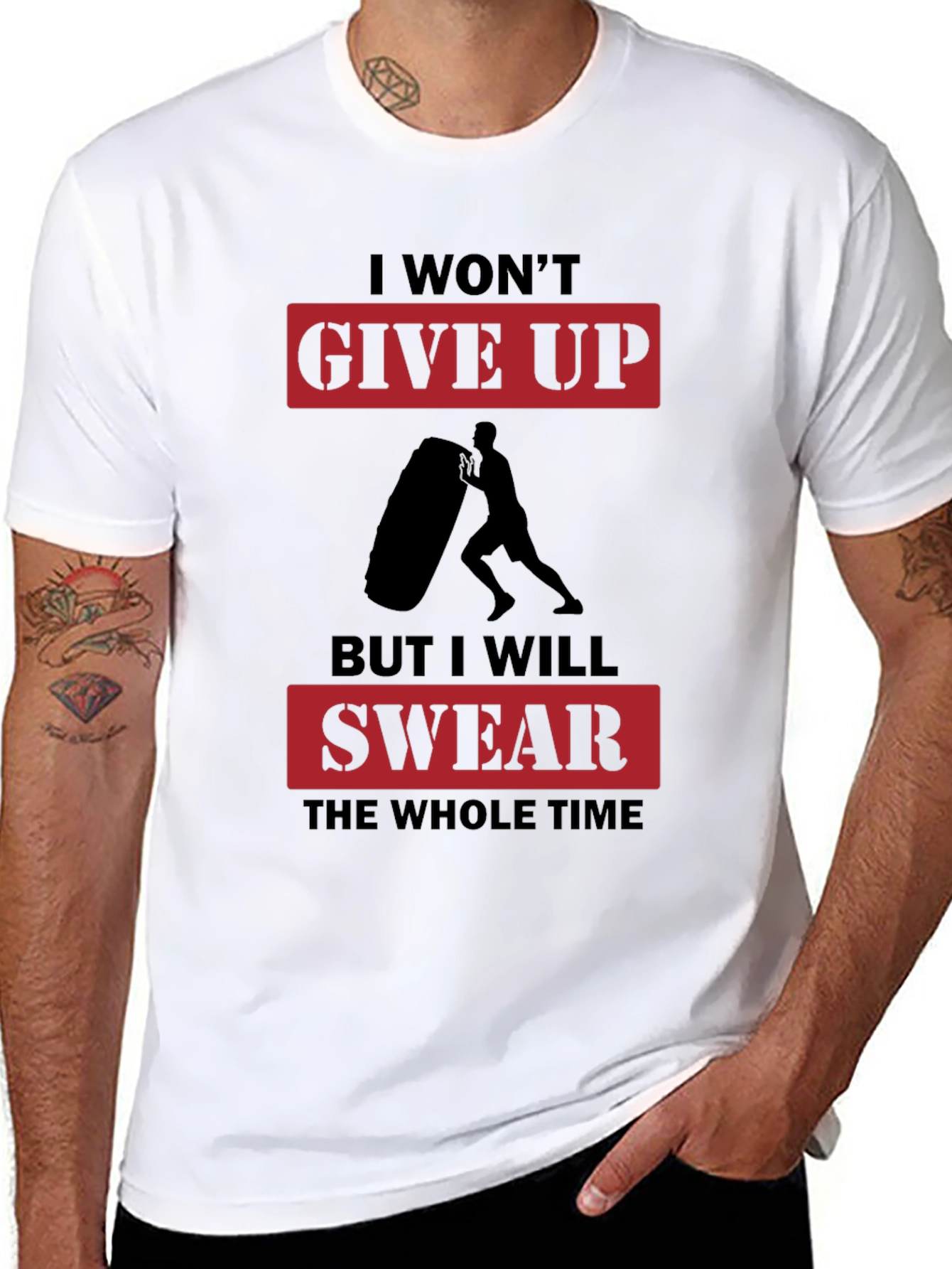 I Wont Give Up Mens Black Graphic T-Shirt