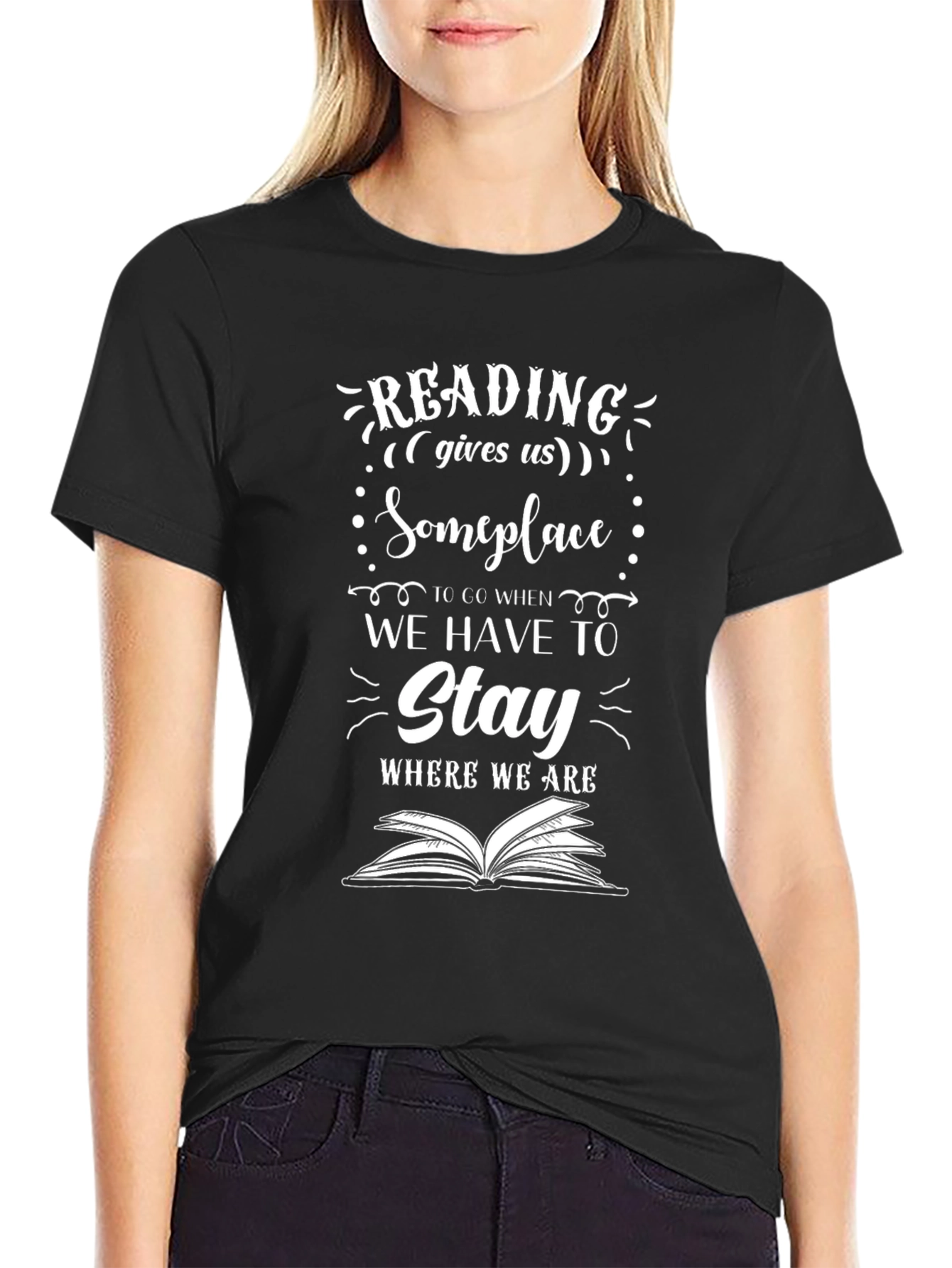 Reading Gives Us Someplace Black Graphic Tee