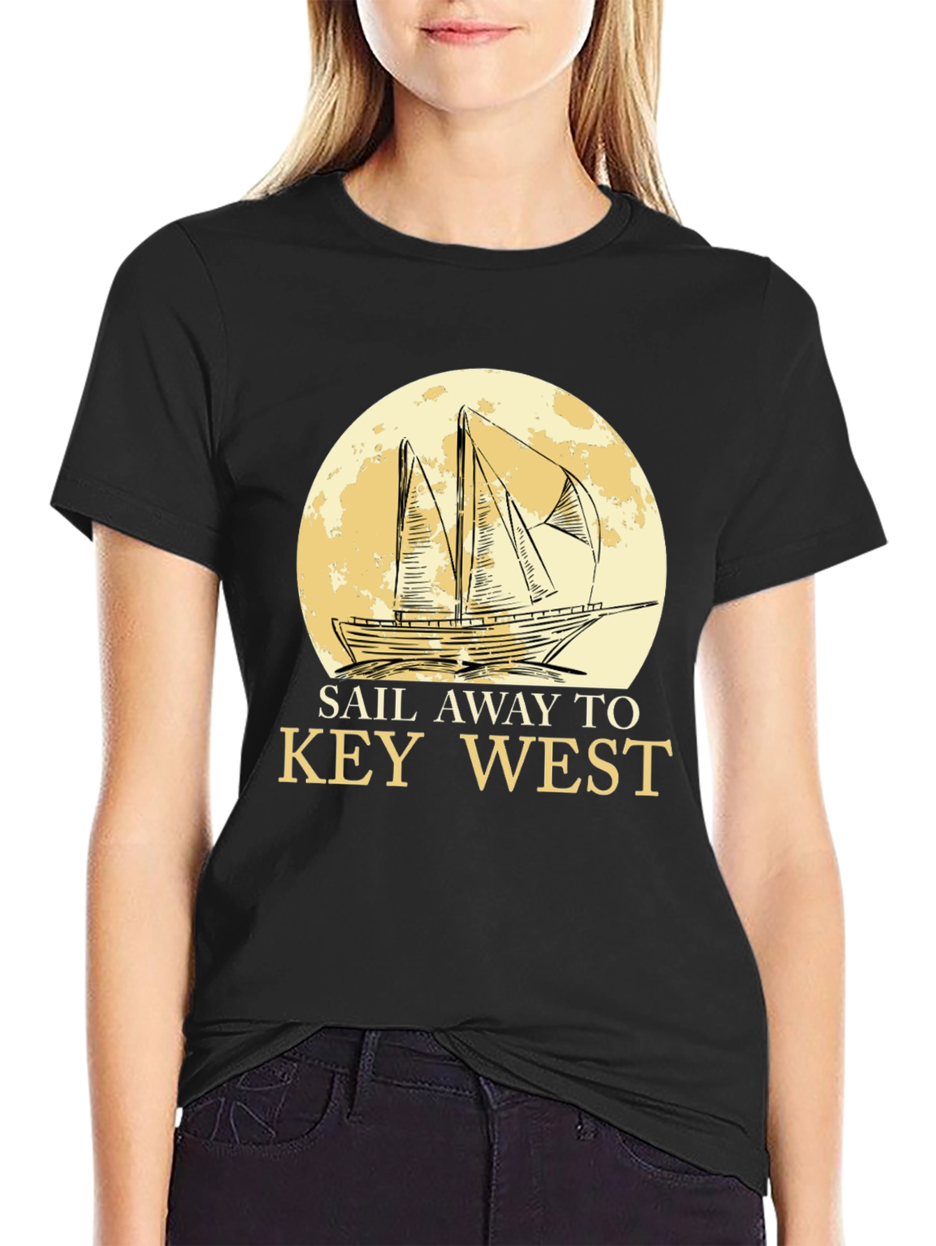 Sail Away to Key West Black Graphic T-Shirt