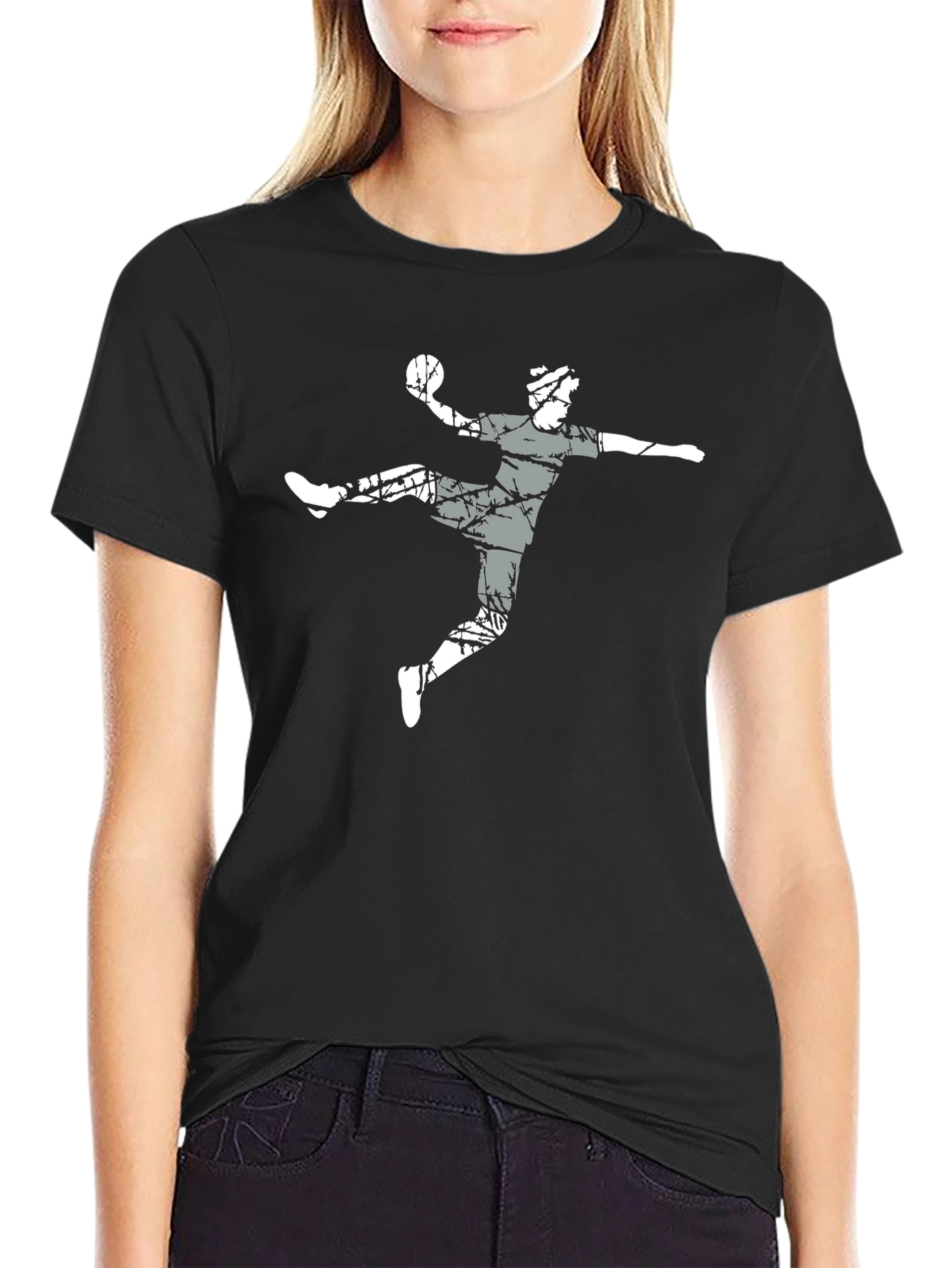 Handball Player Graphic Tee - Black Cotton T-Shirt