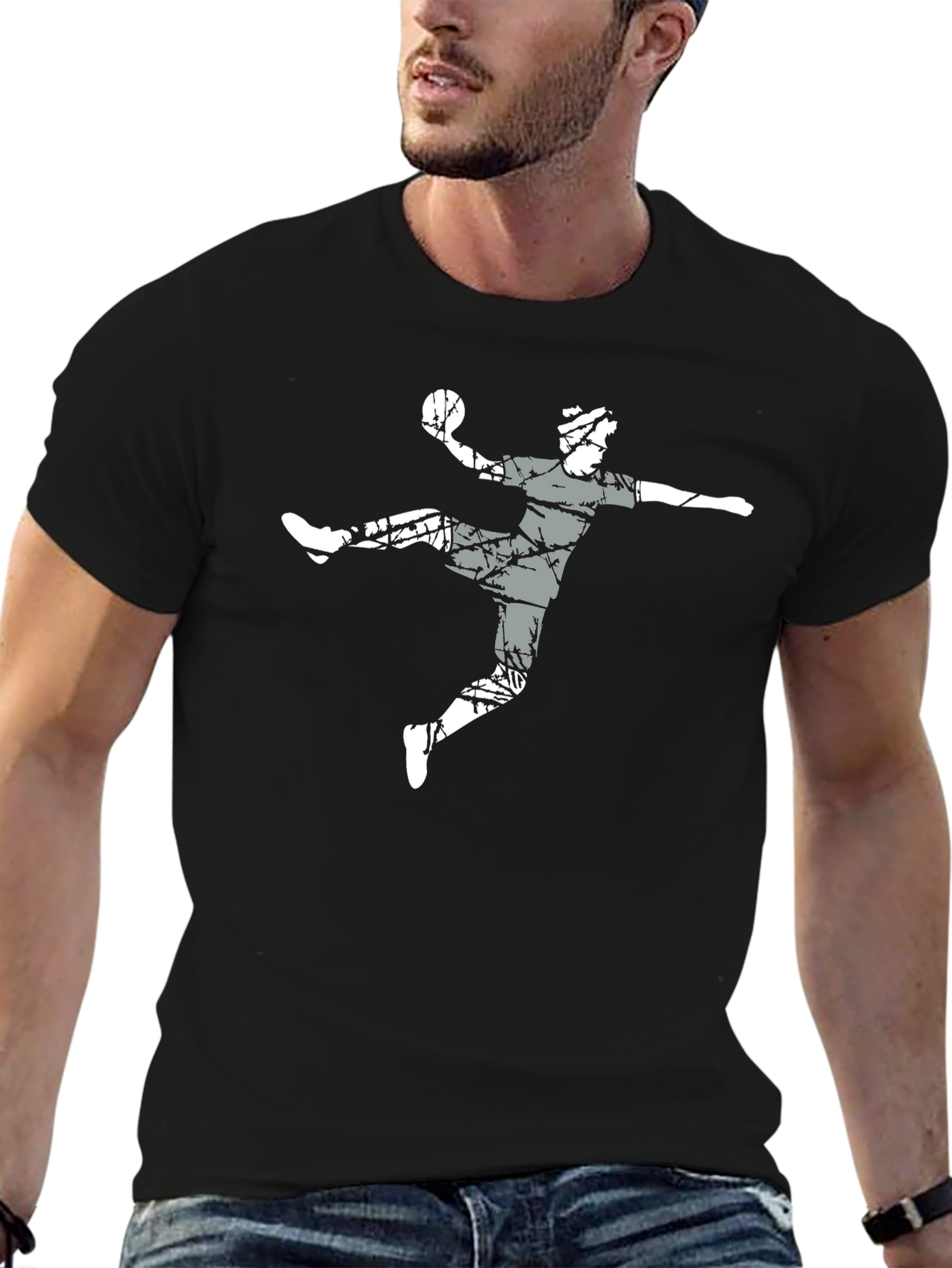 Handball Player Graphic Tee - Black Cotton T-Shirt