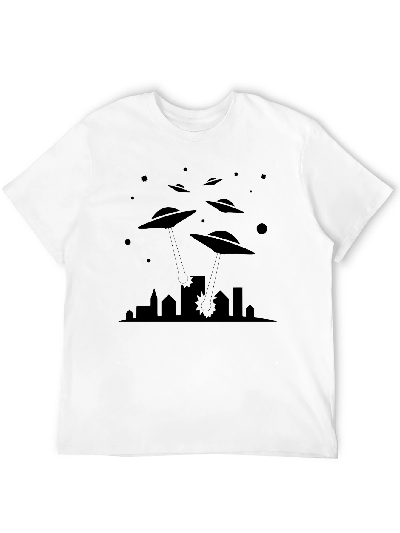 UFO Invasion Graphic Tee - Black Cotton T-Shirt