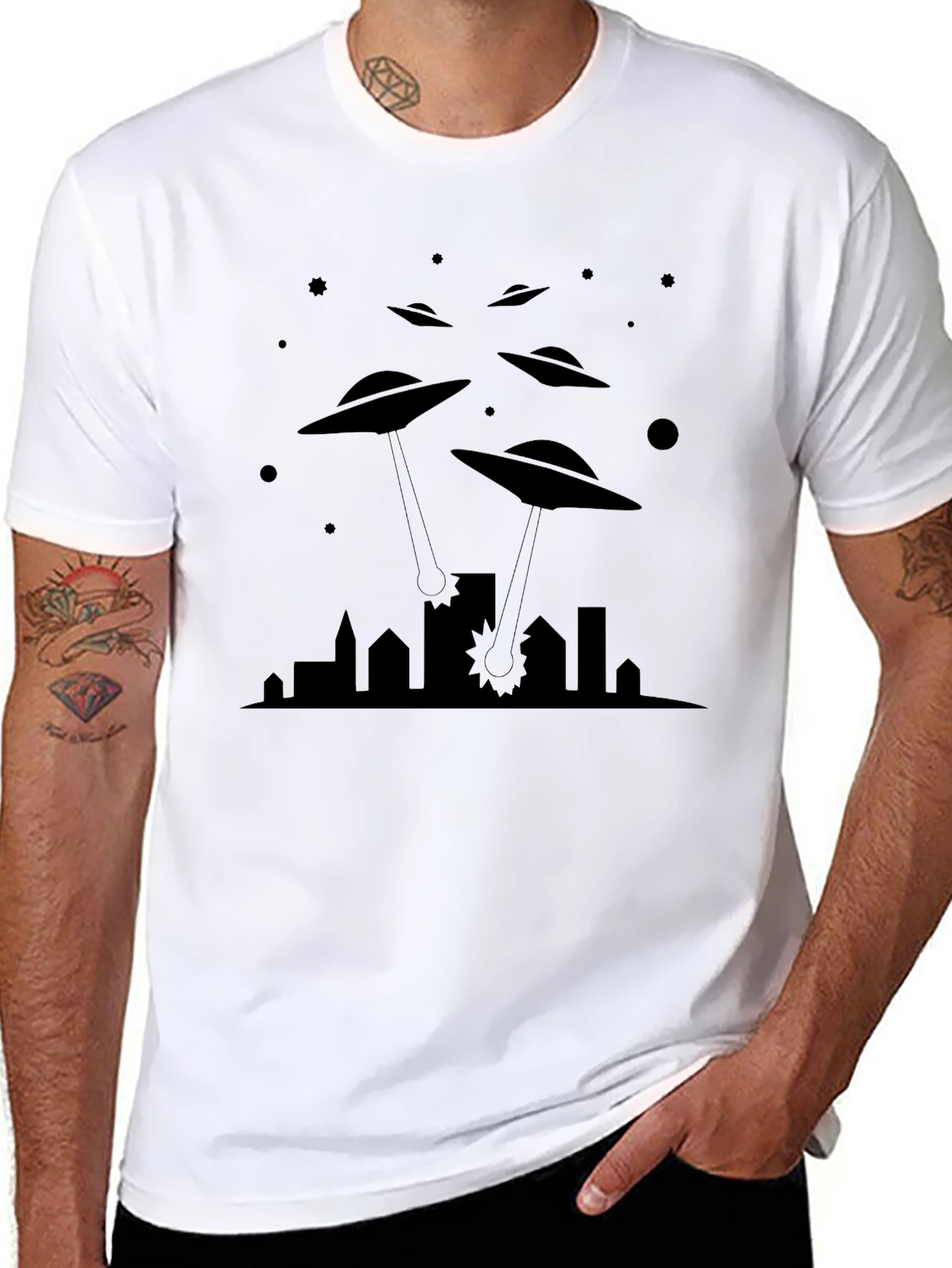 UFO Invasion Graphic Tee - Black Cotton T-Shirt