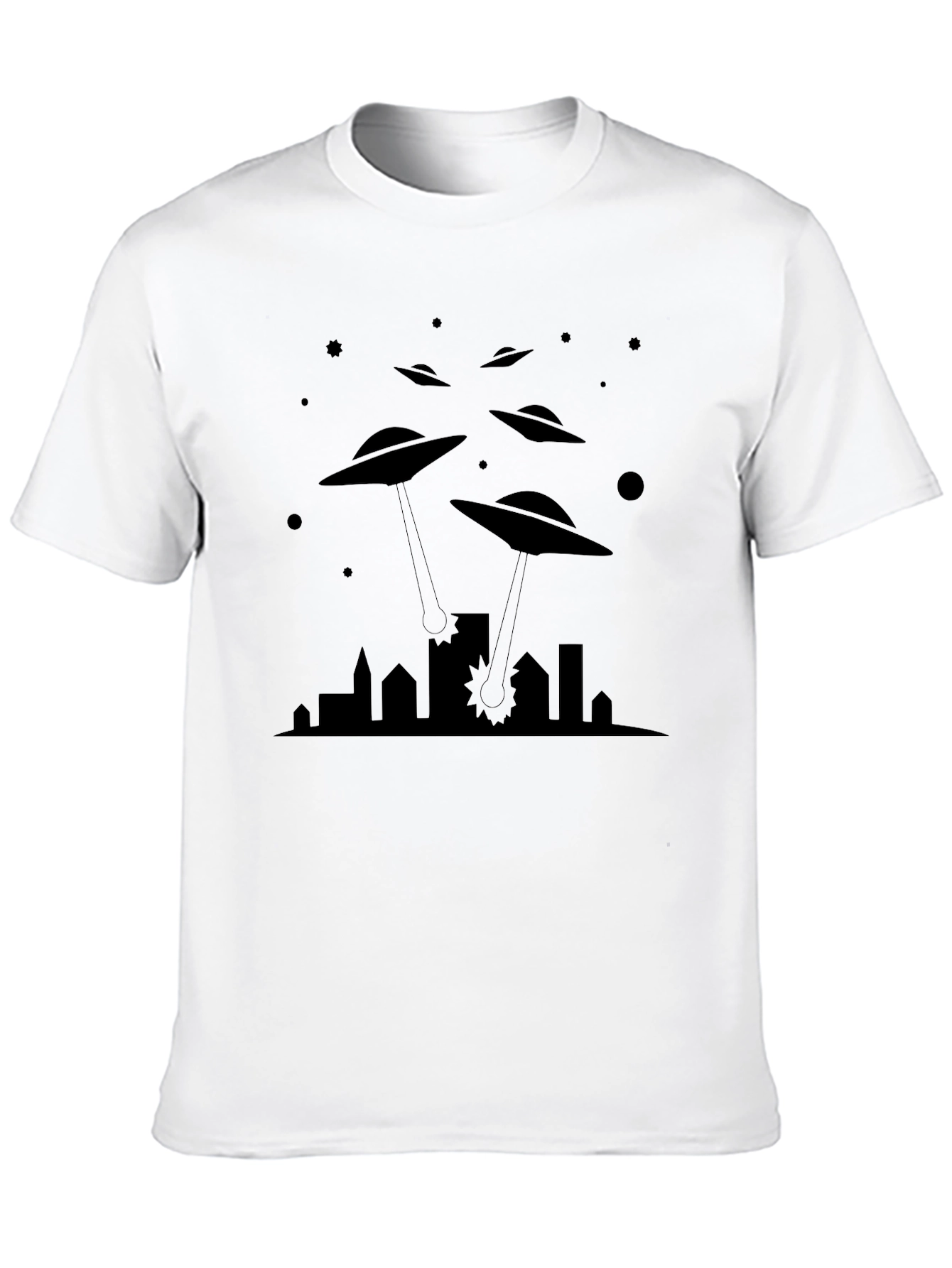 UFO Invasion Graphic Tee - Black Cotton T-Shirt