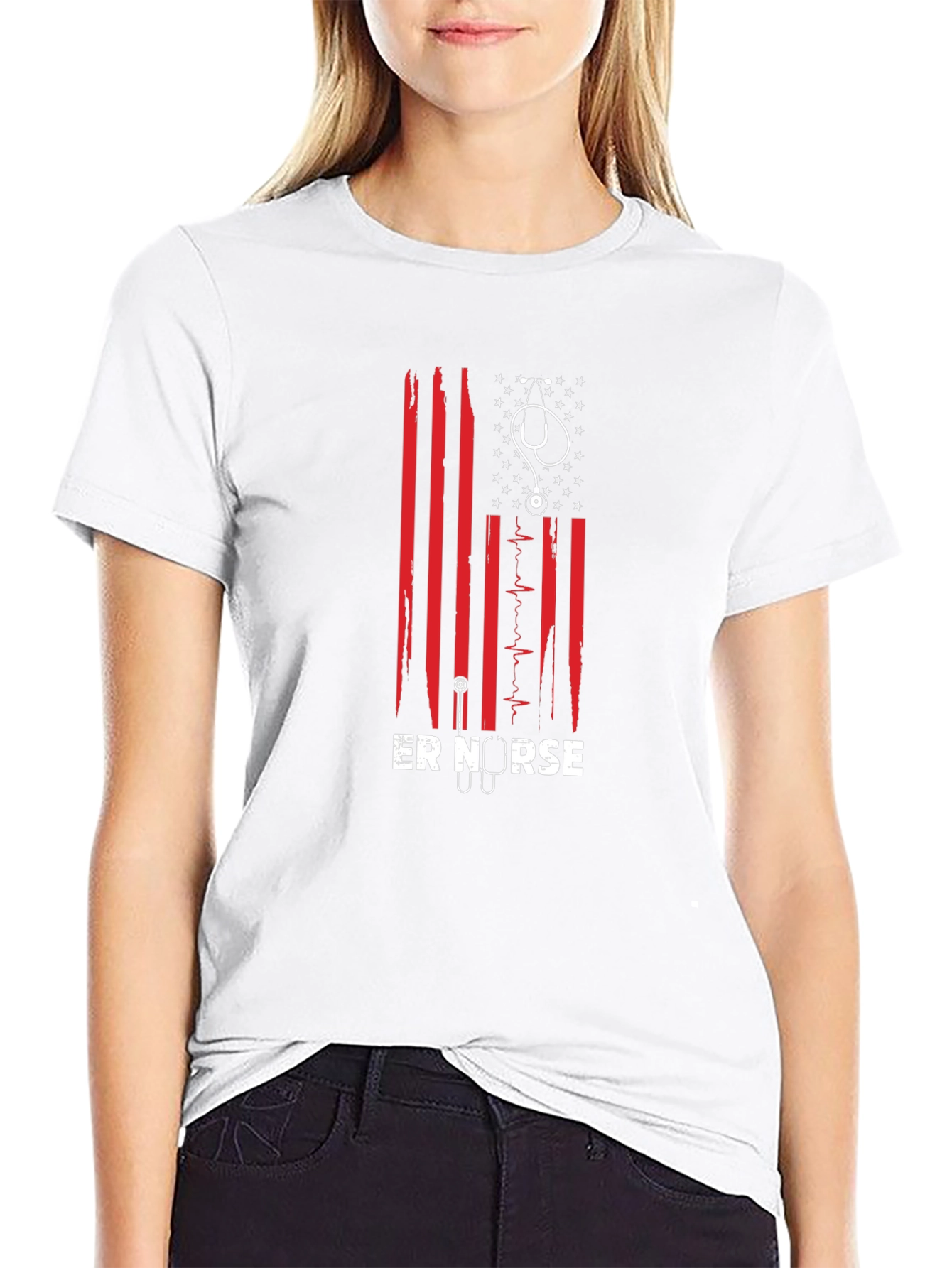 ER Nurse American Flag Graphic T-Shirt